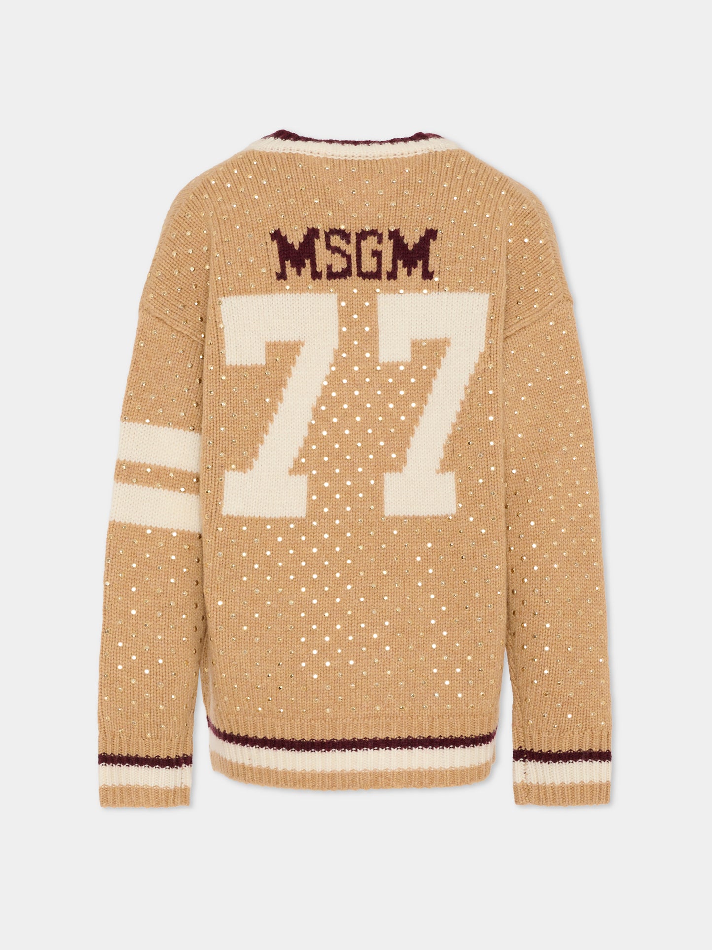 Cardigan beige per bambina con borchie,Msgm Kids,F5MSJGCA081 MS049