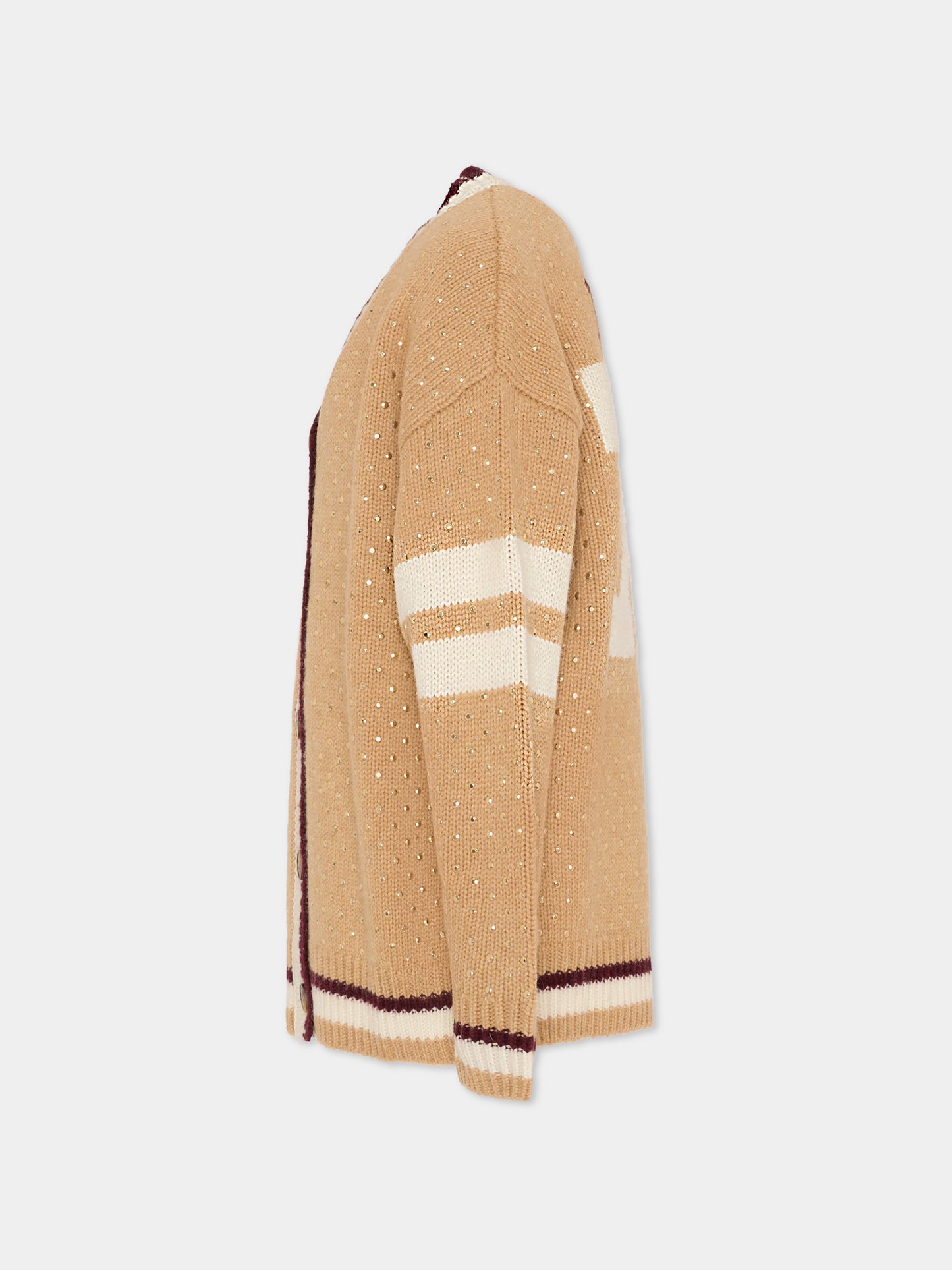 Cardigan beige per bambina con borchie,Msgm Kids,F5MSJGCA081 MS049