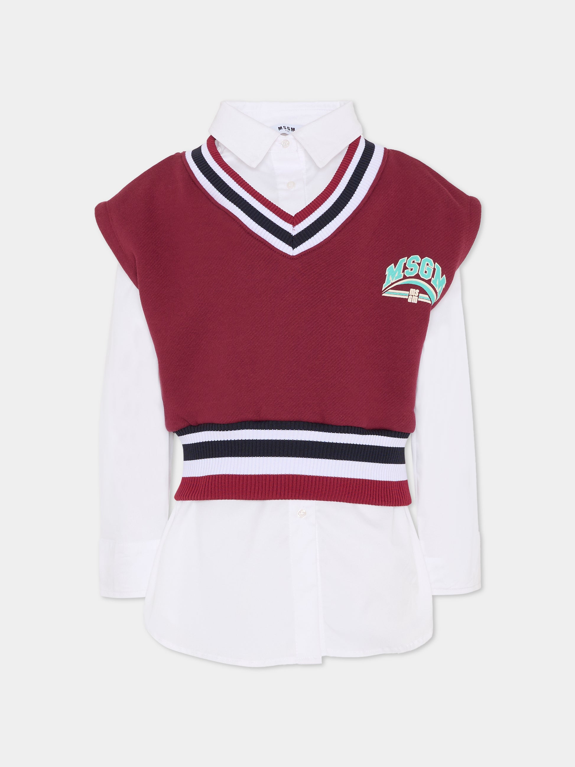 Maglia gilet bordeaux per bambina con logo,Msgm Kids,F5MSJGDR117 MS054