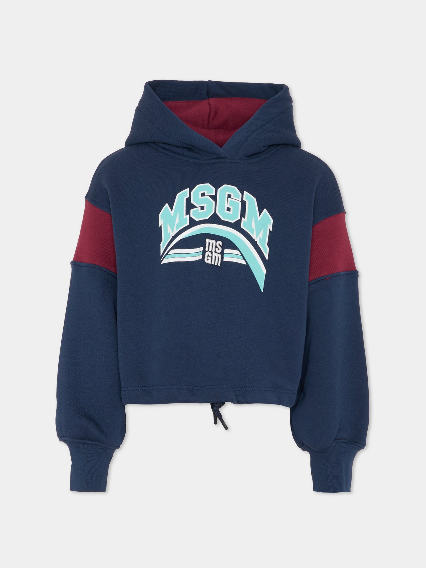 Felpa crop blu per bambina con logo,Msgm Kids,F5MSJGHS122 MS032