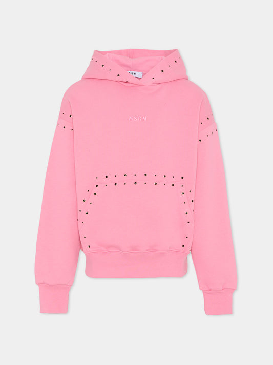 Felpa rosa per bambina con borchie,Msgm Kids,F5MSJGHS147 MS038