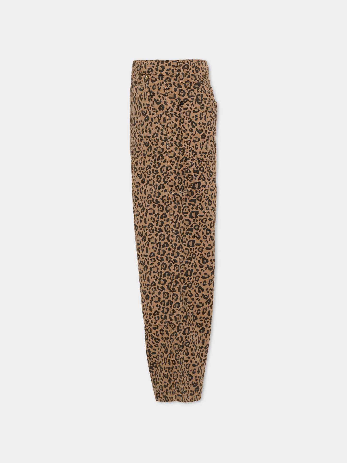 Pantaloni beige per bambina con stampa animalier,Msgm Kids,F5MSJGPA130 MS030