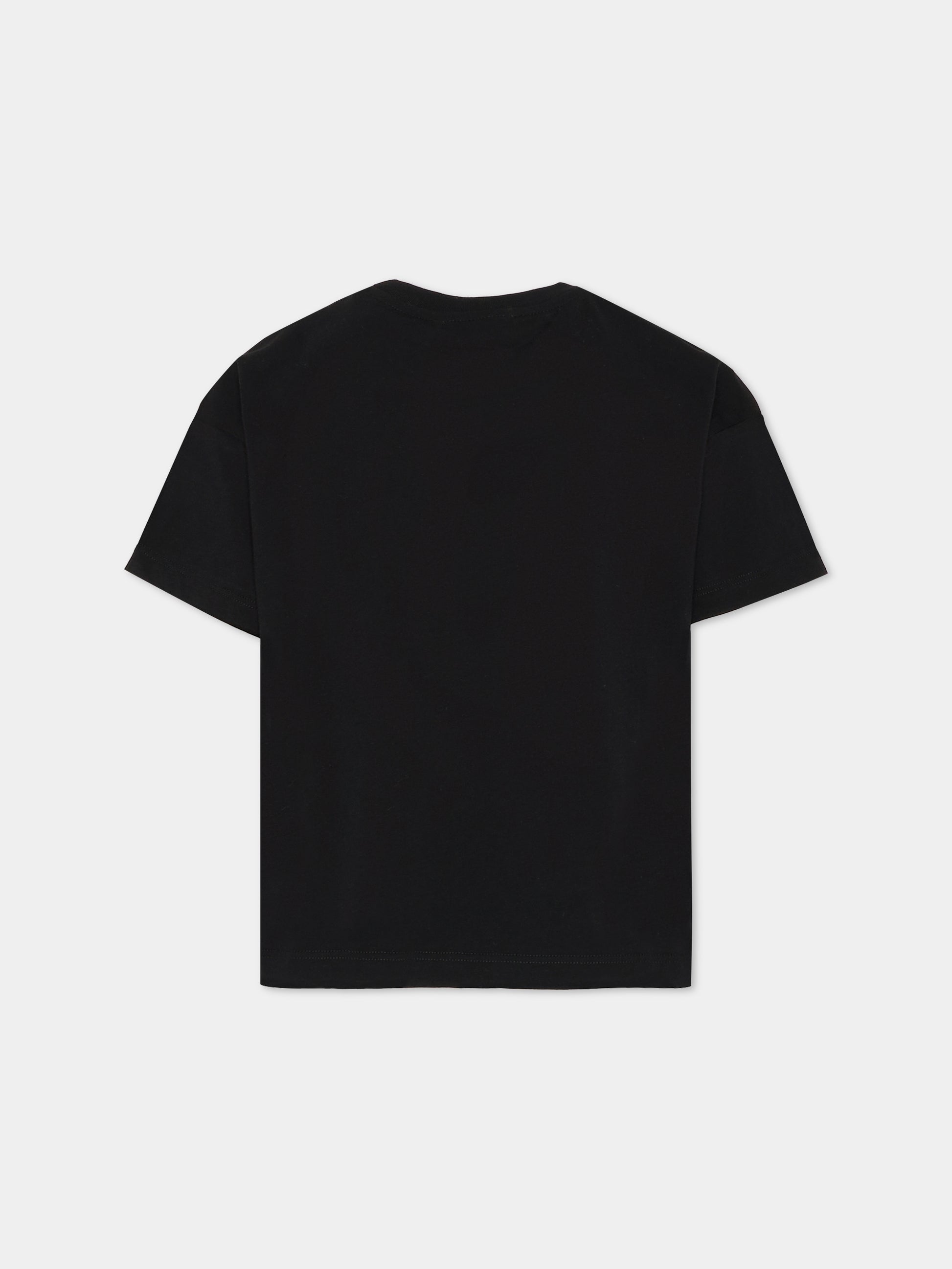 T-shirt nera per bambina con logo animalier,Msgm Kids,F5MSJGTH141 110