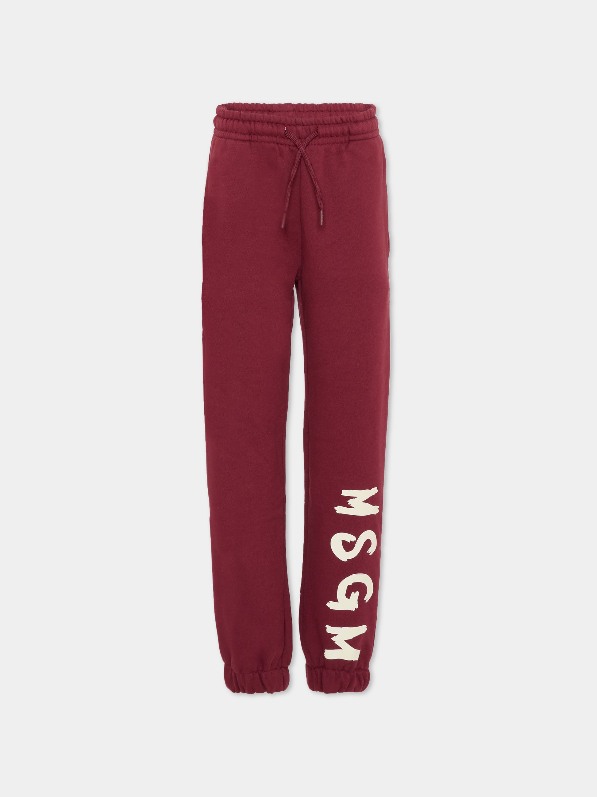Pantaloni bordeaux per bambini con logo bianco,Msgm Kids,F5MSJUFP024 MS034