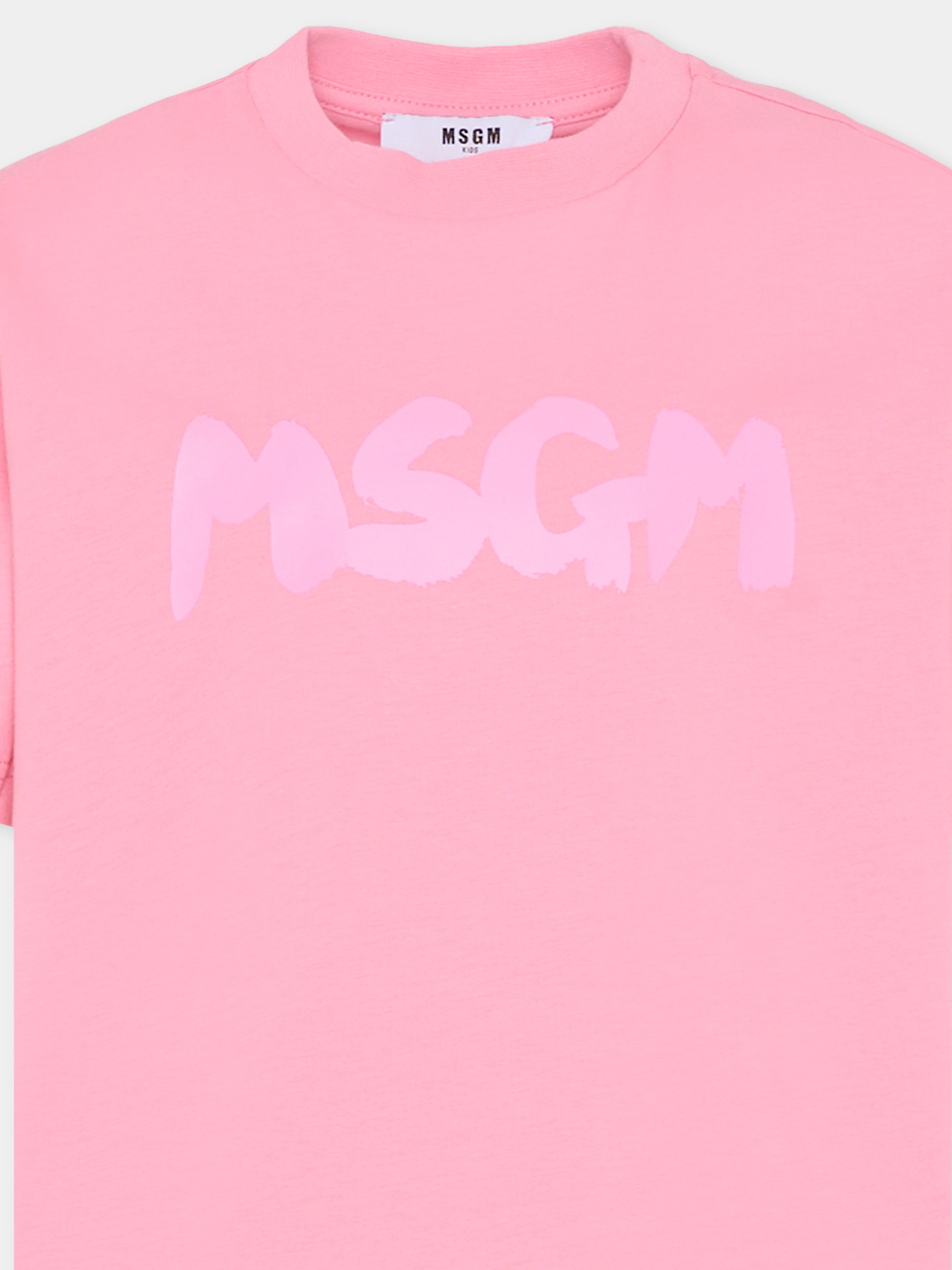 T-shirt rosa per bambina con logo,Msgm Kids,F5MSJUTH011 MS038