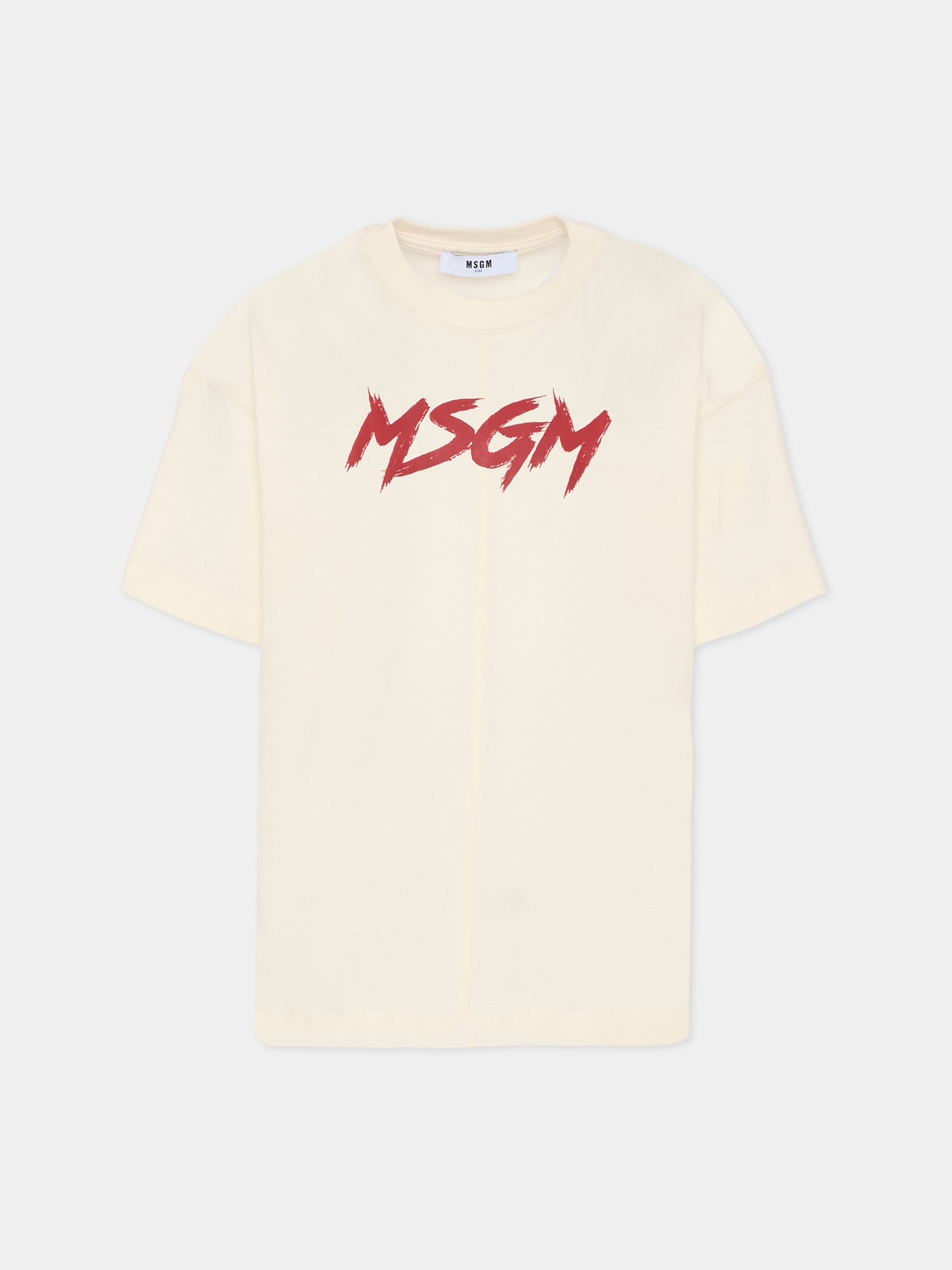 T-shirt avorio per bambino con logo,Msgm Kids,F5MSJUTH050 013