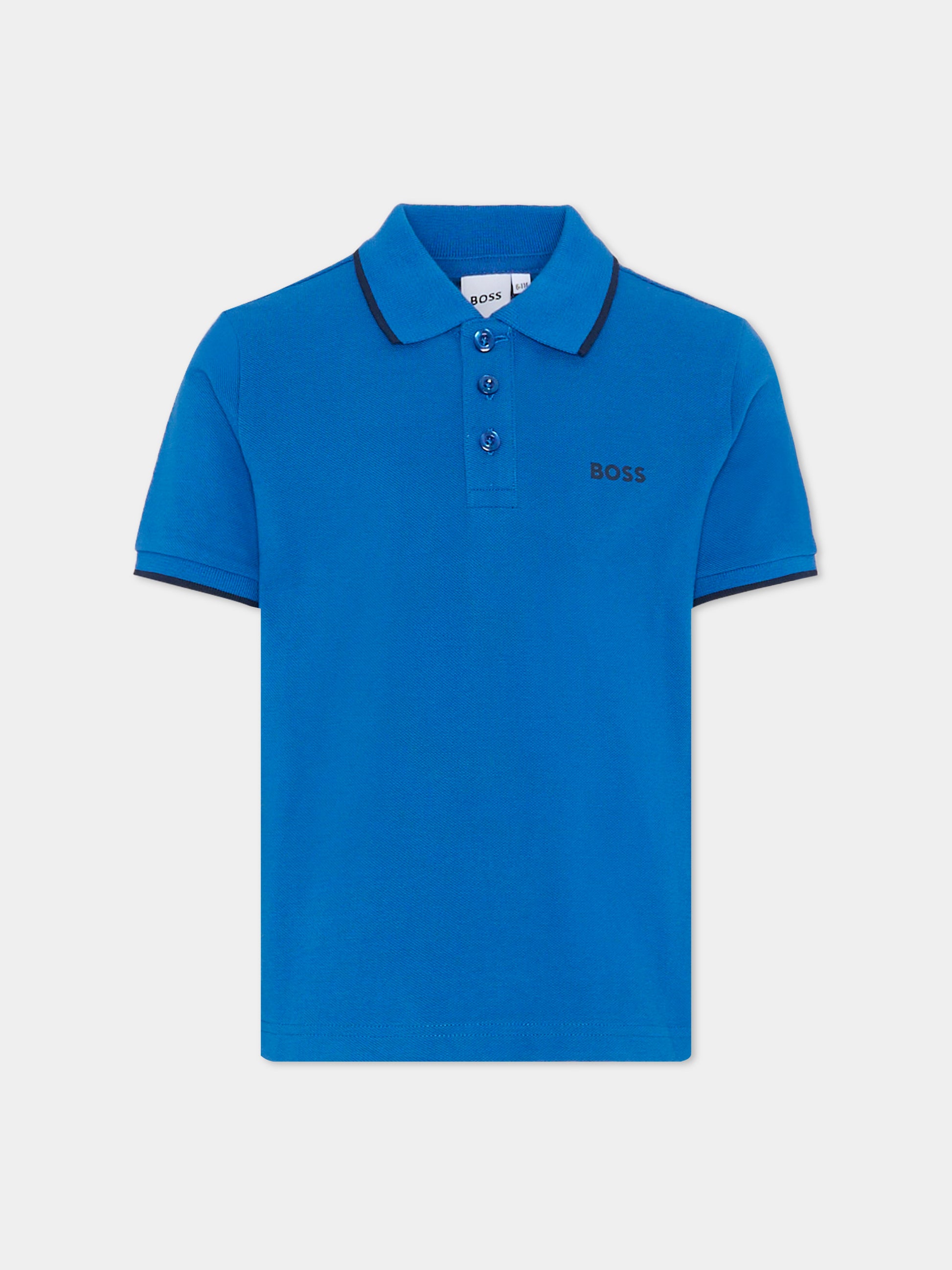 Polo blu per bambino con logo,Boss,J51163 87A