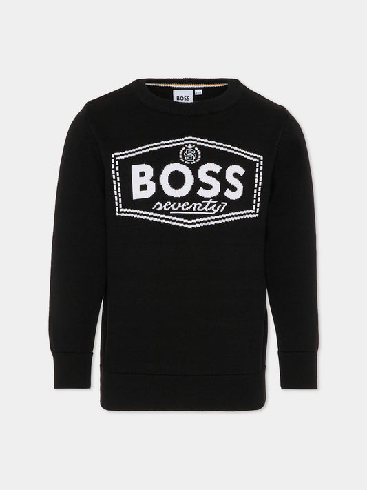 Maglione nero per bambino con logo,Boss,J51182 09B