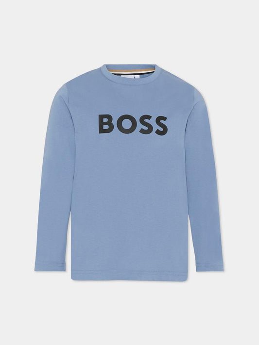 T-shirt celeste per bambino con logo,Boss,J51211 049