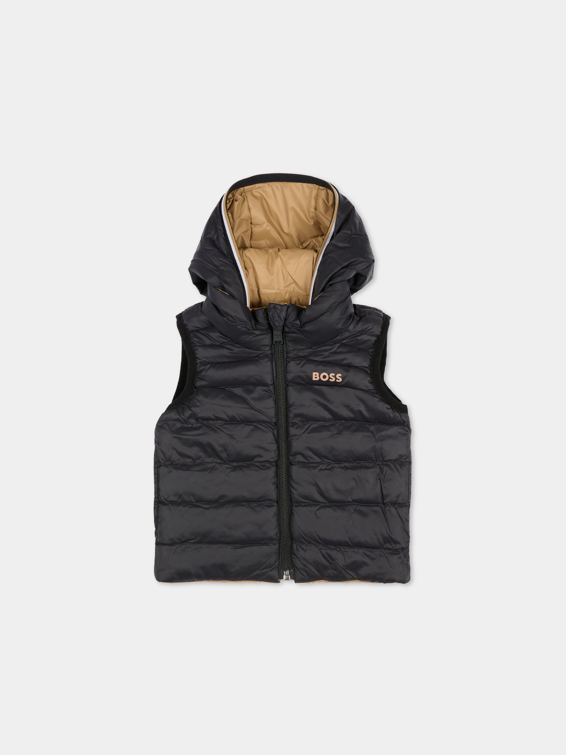 Gilet reversibile beige per neonato con logo,Boss,J51255 269