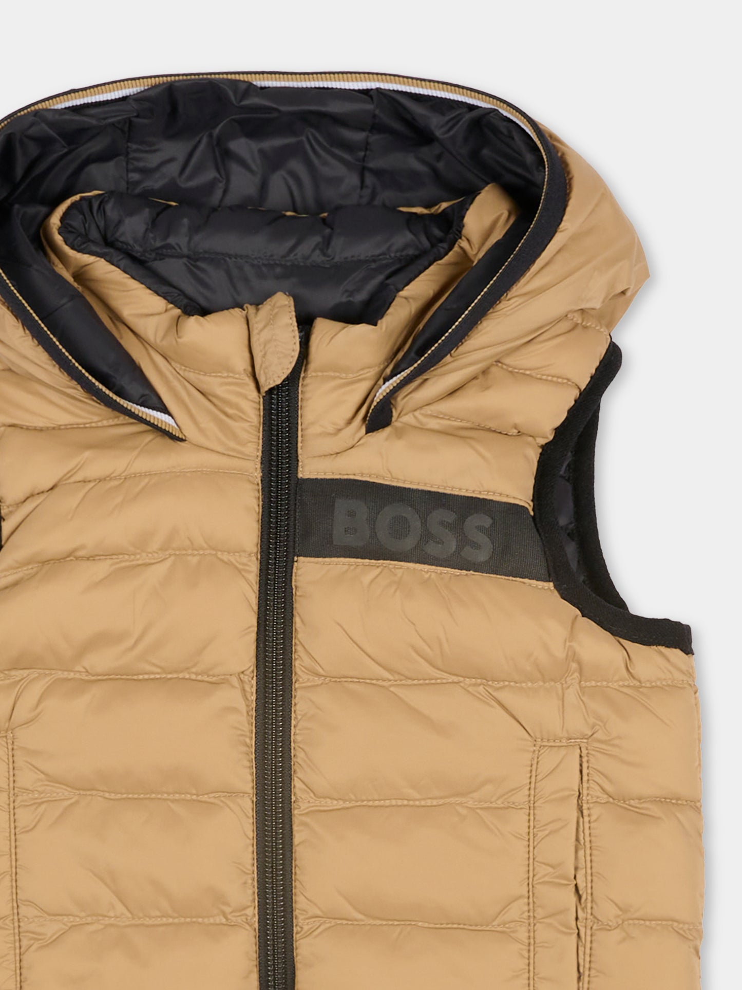 Gilet reversibile beige per neonato con logo,Boss,J51255 269