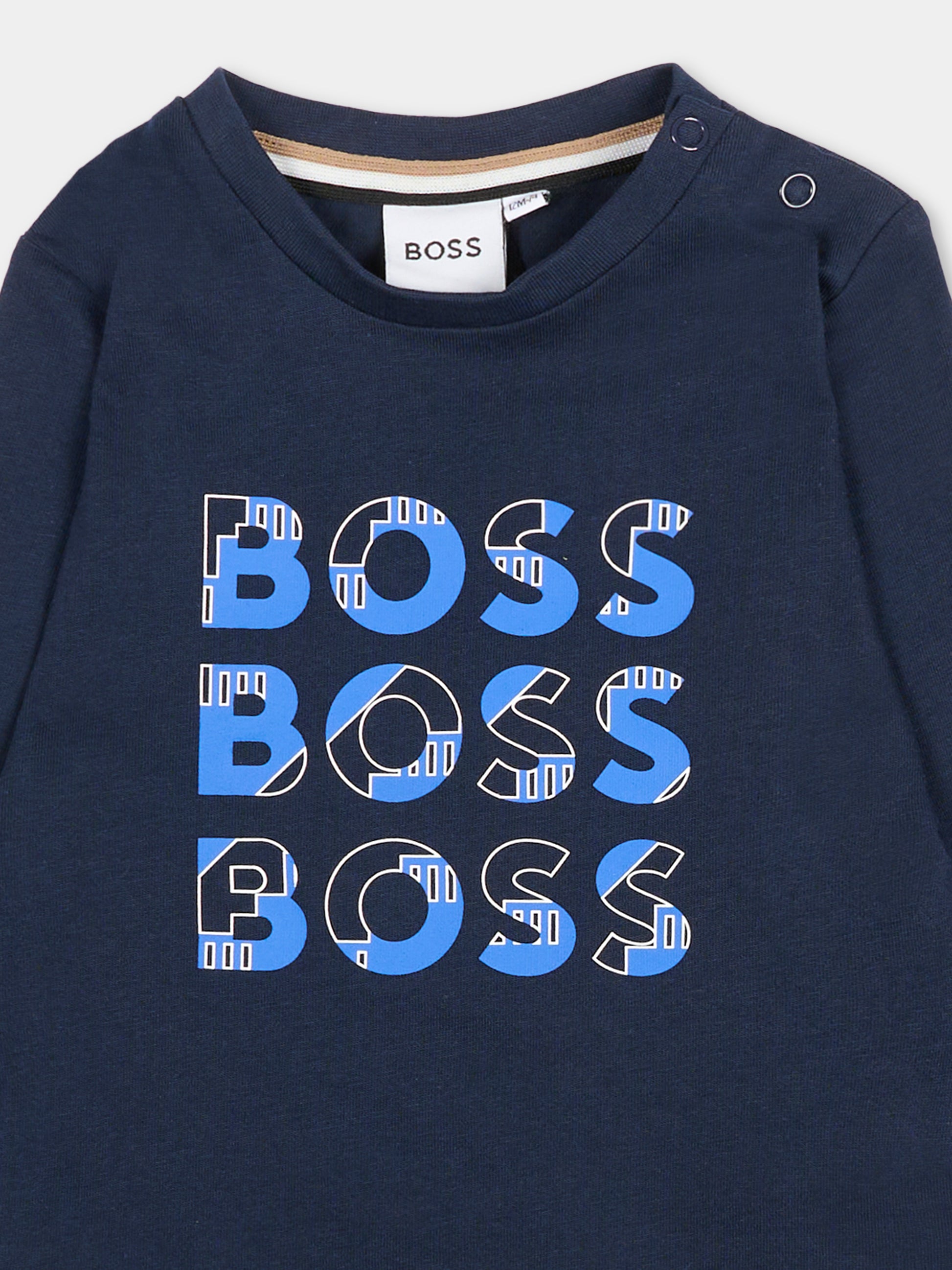 T-shirt blu per neonato con logo,Boss,J51291 849