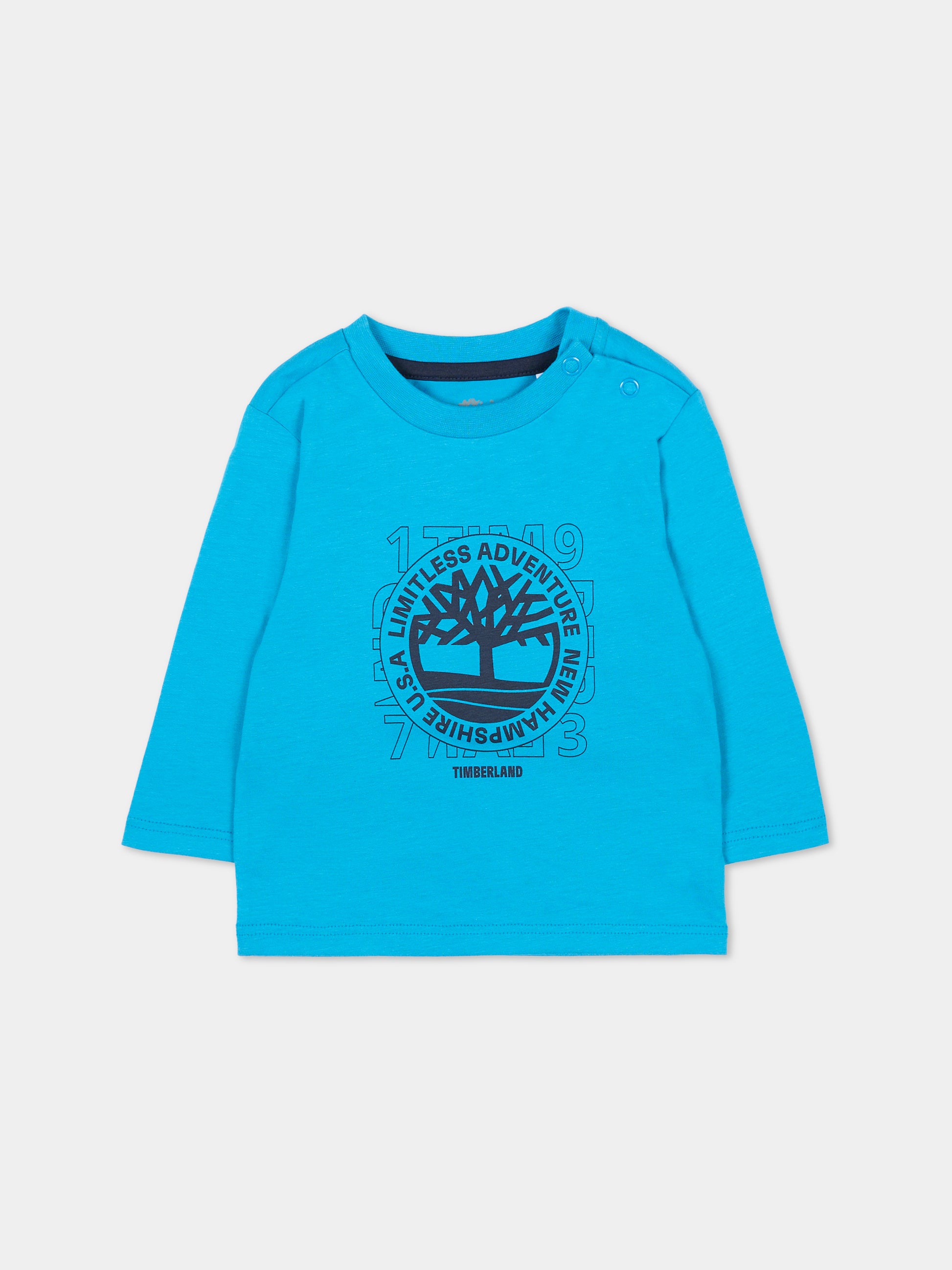 T-shirt azzurra per neonato con stampa albero,Timberland,T60251 83E