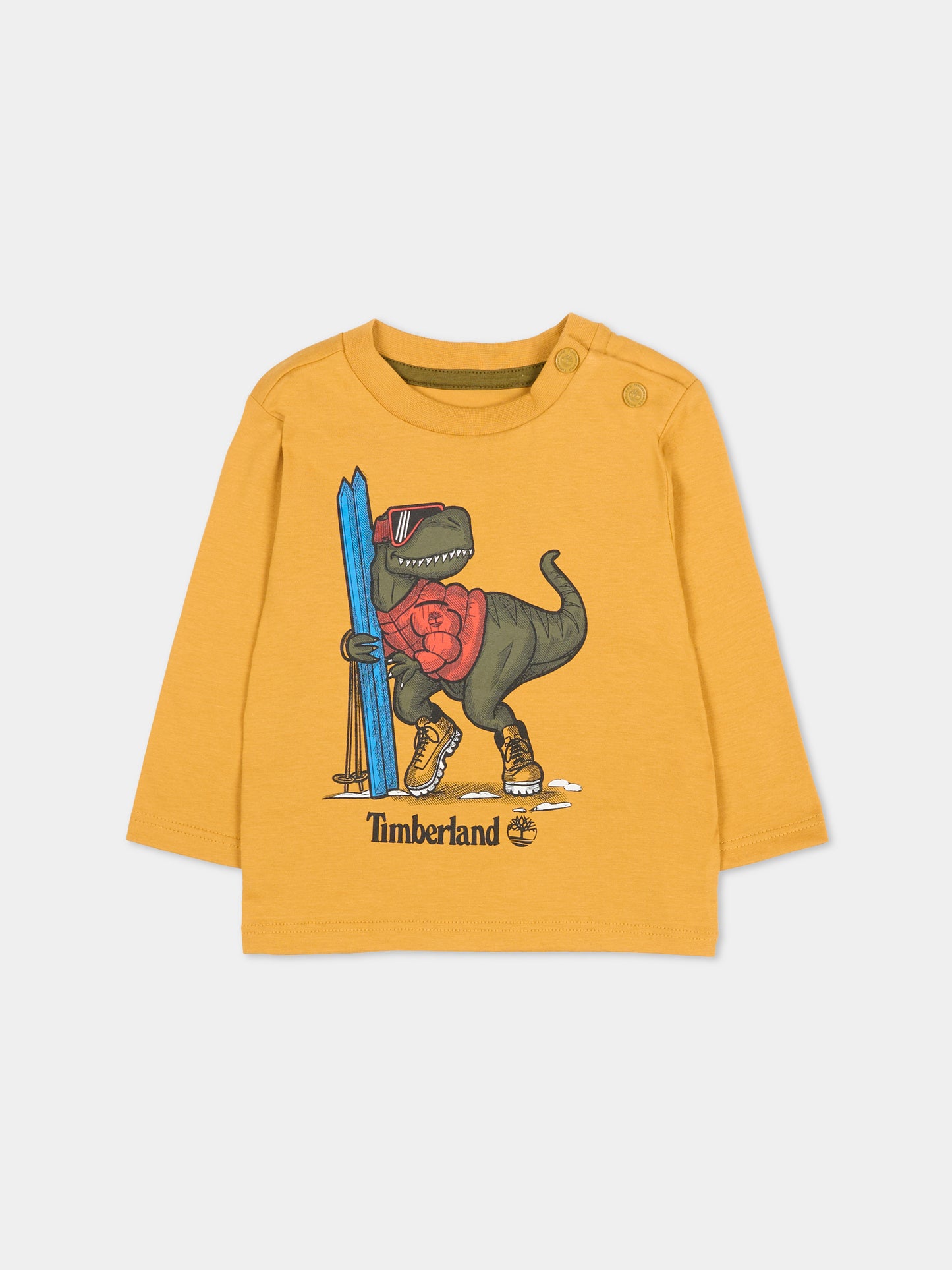 T-shirt gialla per neonato con stampa dinosauro,Timberland,T60253 589