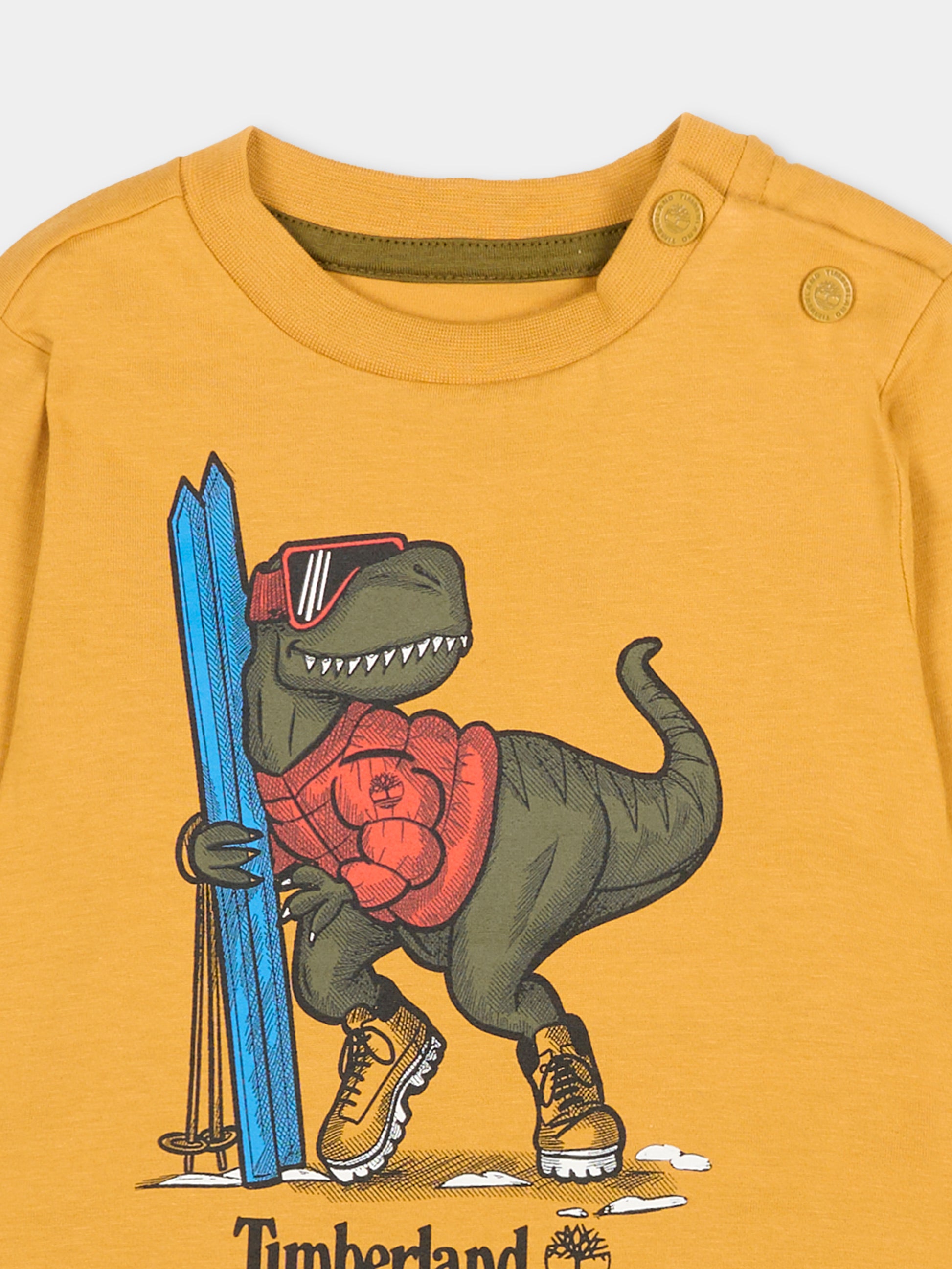 T-shirt gialla per neonato con stampa dinosauro,Timberland,T60253 589