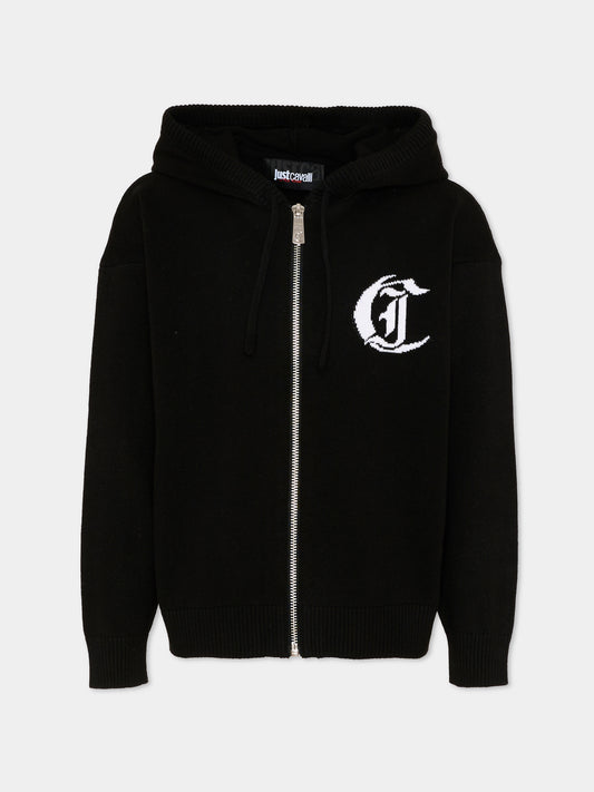 Felpa nera per bambini con logo,Just Cavalli Kids,JBP26002MA BLACK