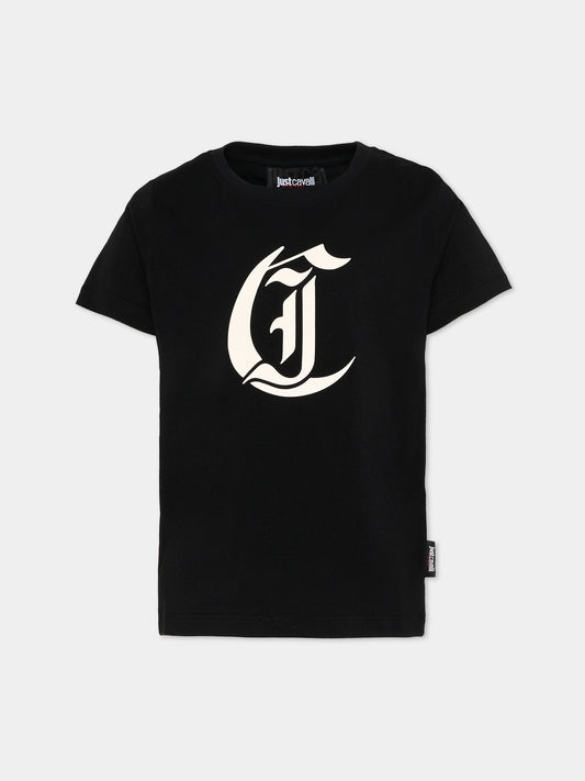 T-shirt nera per bambino con logo,Just Cavalli Kids,JBP26014TS BLACK