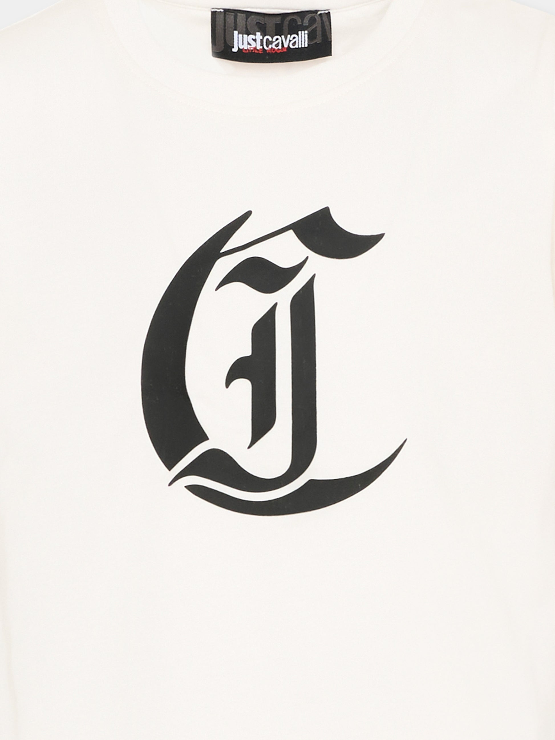 T-shirt avorio per bambino con logo,Just Cavalli Kids,JBP26014TS WHITE CLOUD DANCER