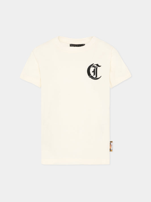 T-Shirt avorio per bambino con logo,Just Cavalli Kids,JBP26018TS PRISTINE
