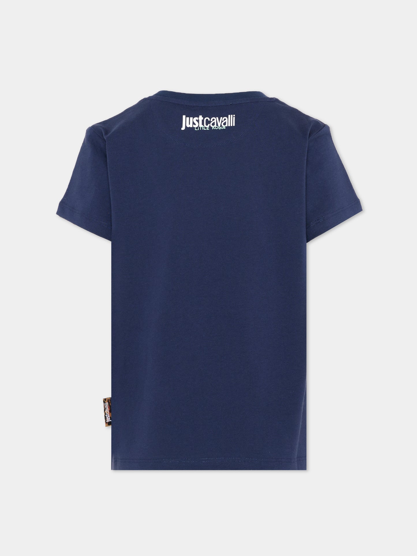 T-Shirt blu per bambino con logo,Just Cavalli Kids,JBP26066TS BLUE BELLWHETHER