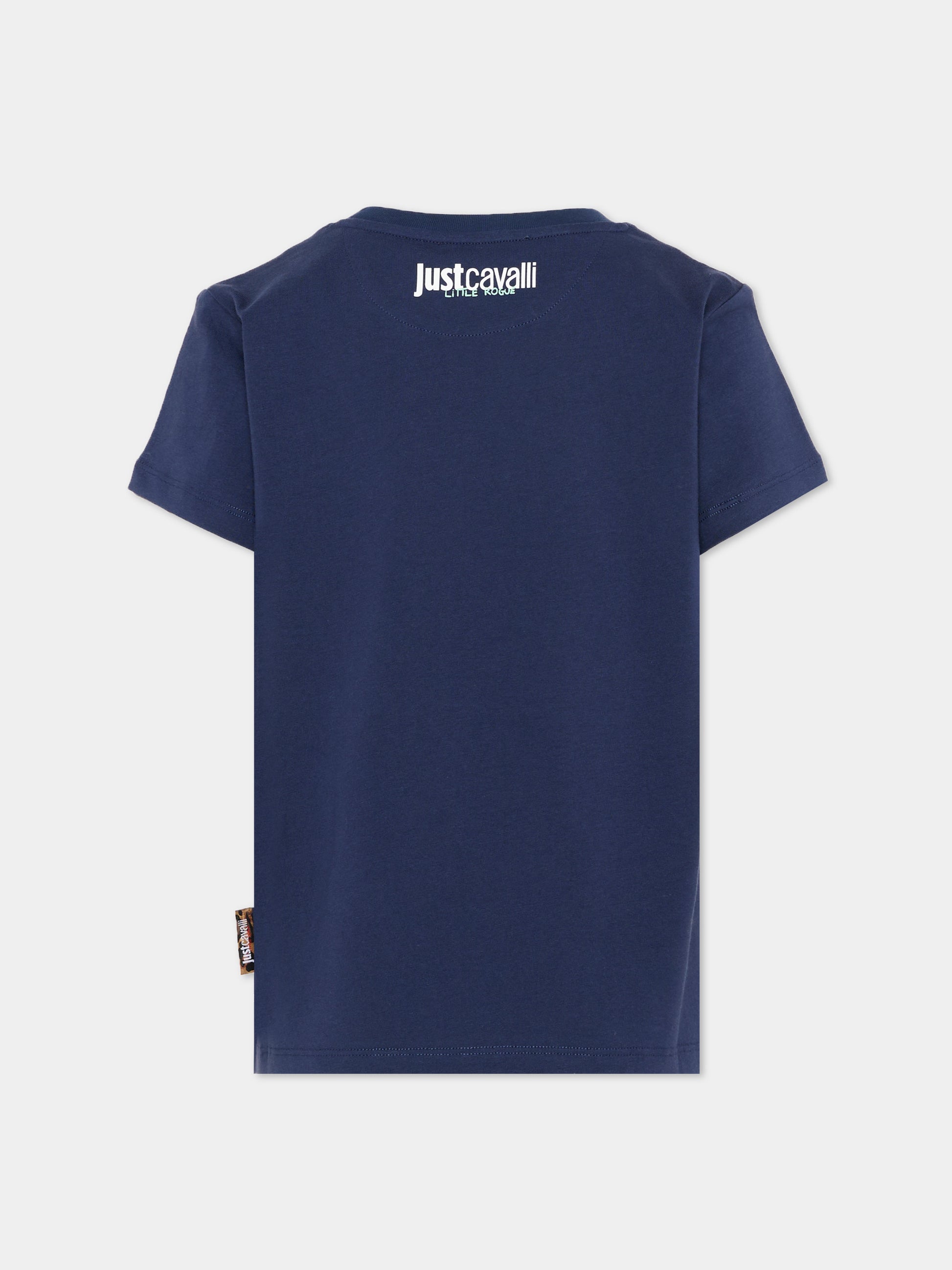 T-Shirt blu per bambino con logo,Just Cavalli Kids,JBP26066TS BLUE BELLWHETHER