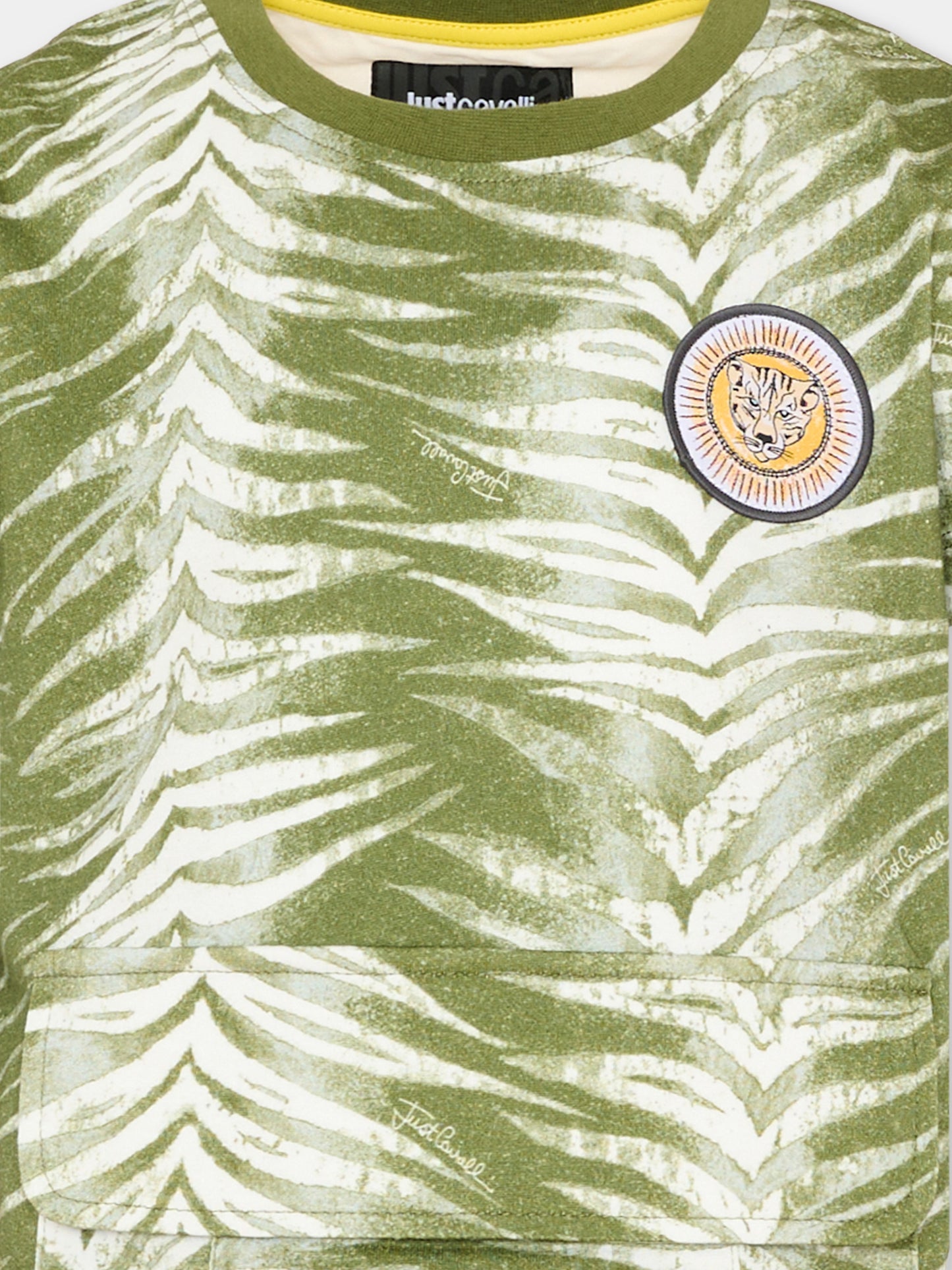 T-Shirt verde per bambino con stampa zebrata,Just Cavalli Kids,JBP26108TS ZEBRA GREEN CALLISTE