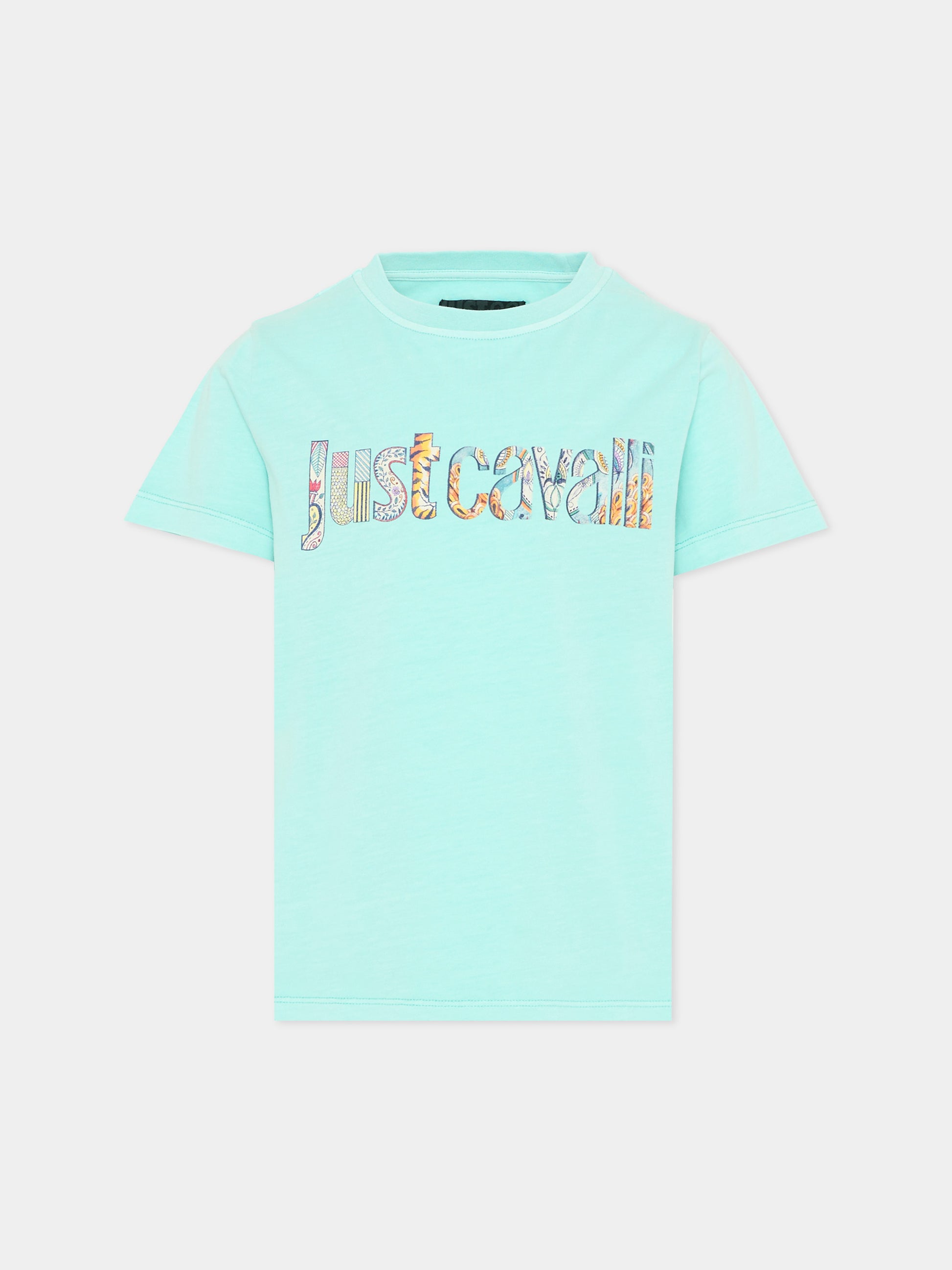 T-shirt verde per bambino con logo,Just Cavalli Kids,JBP26183TS GREEN OCEAN WAVE