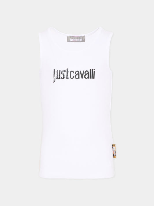 Canotta bianca per bambina con logo,Just Cavalli Kids,JGP26008CN WHITE