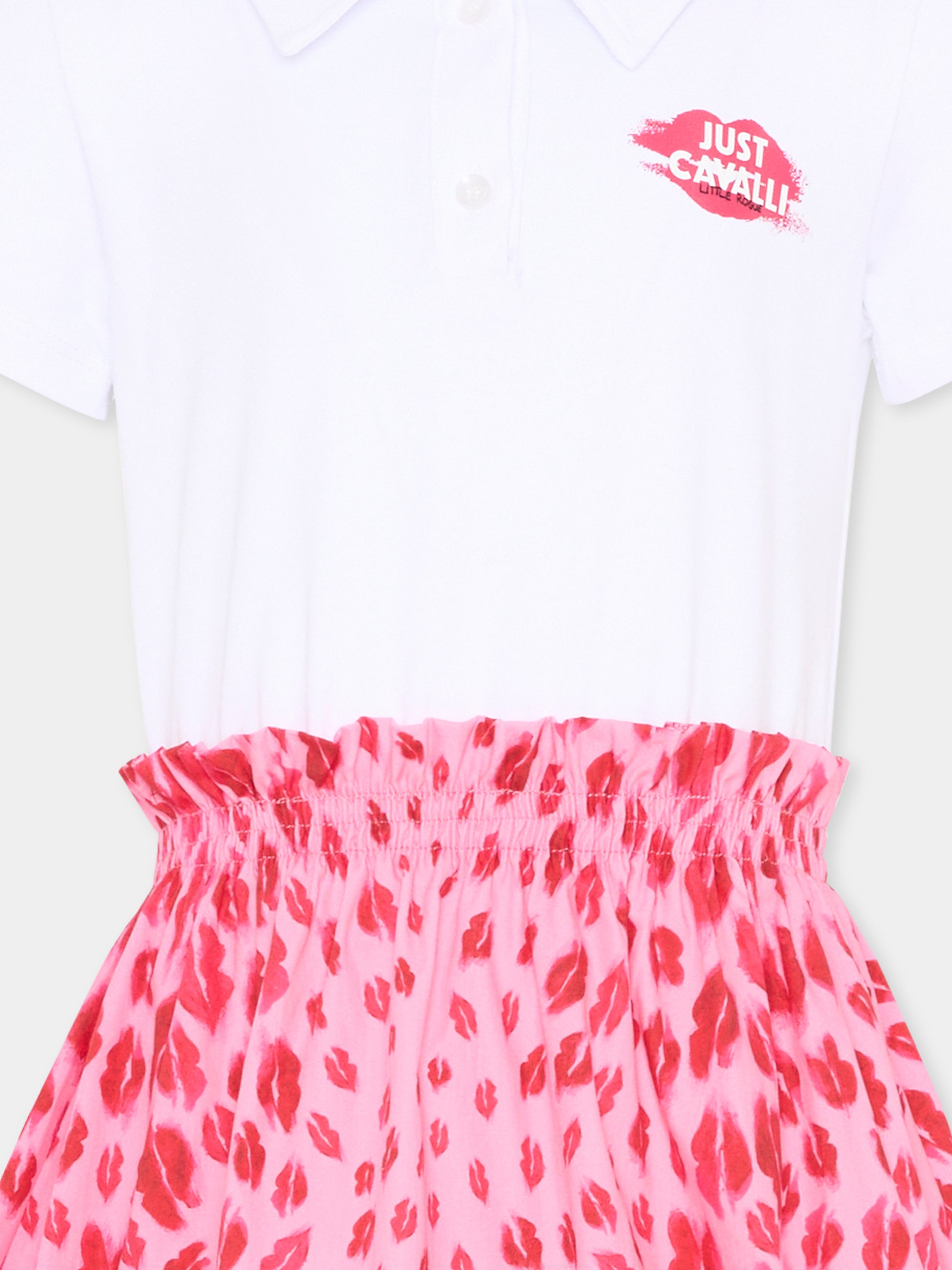 Vestito bianco per bambina con stampa baci,Just Cavalli Kids,JIP26013VE WHITE