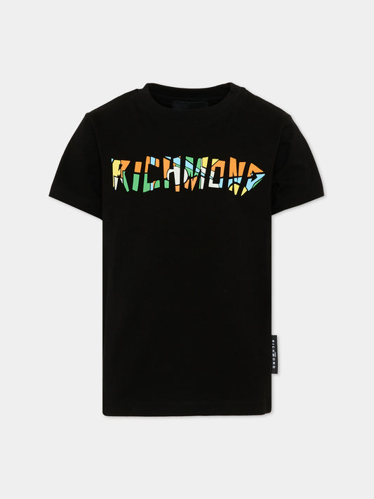 T-Shirt nera per bambini con logo multicolor,Richmond,RBP26044TS BLACK