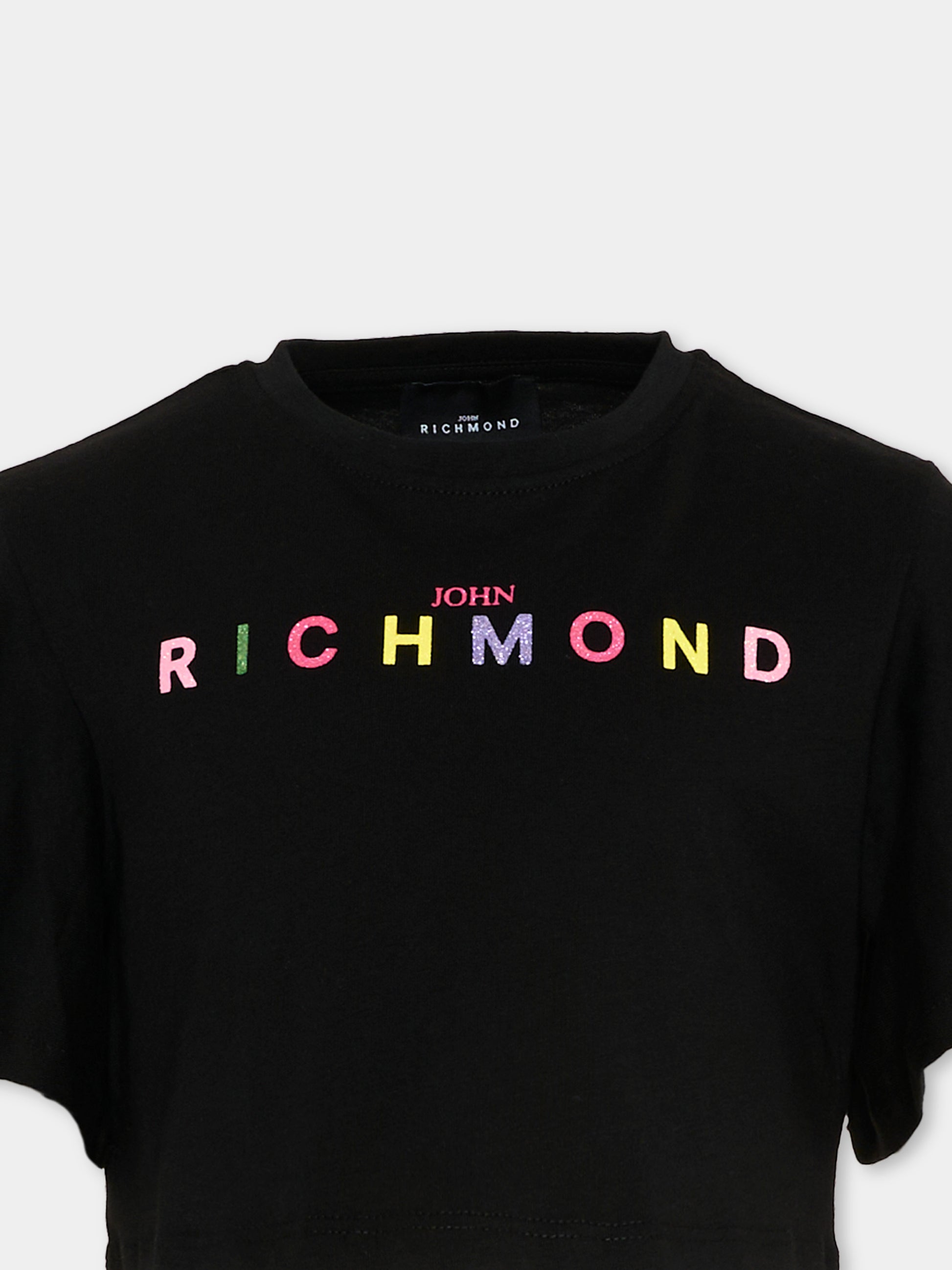 T-Shirt nera per bambina con maxi logo,Richmond,RGP26008TO BLACK