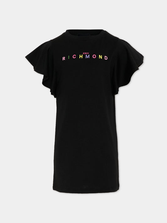 Vestito nero per bambina con logo glitter,Richmond,RGP26023VE BLACK