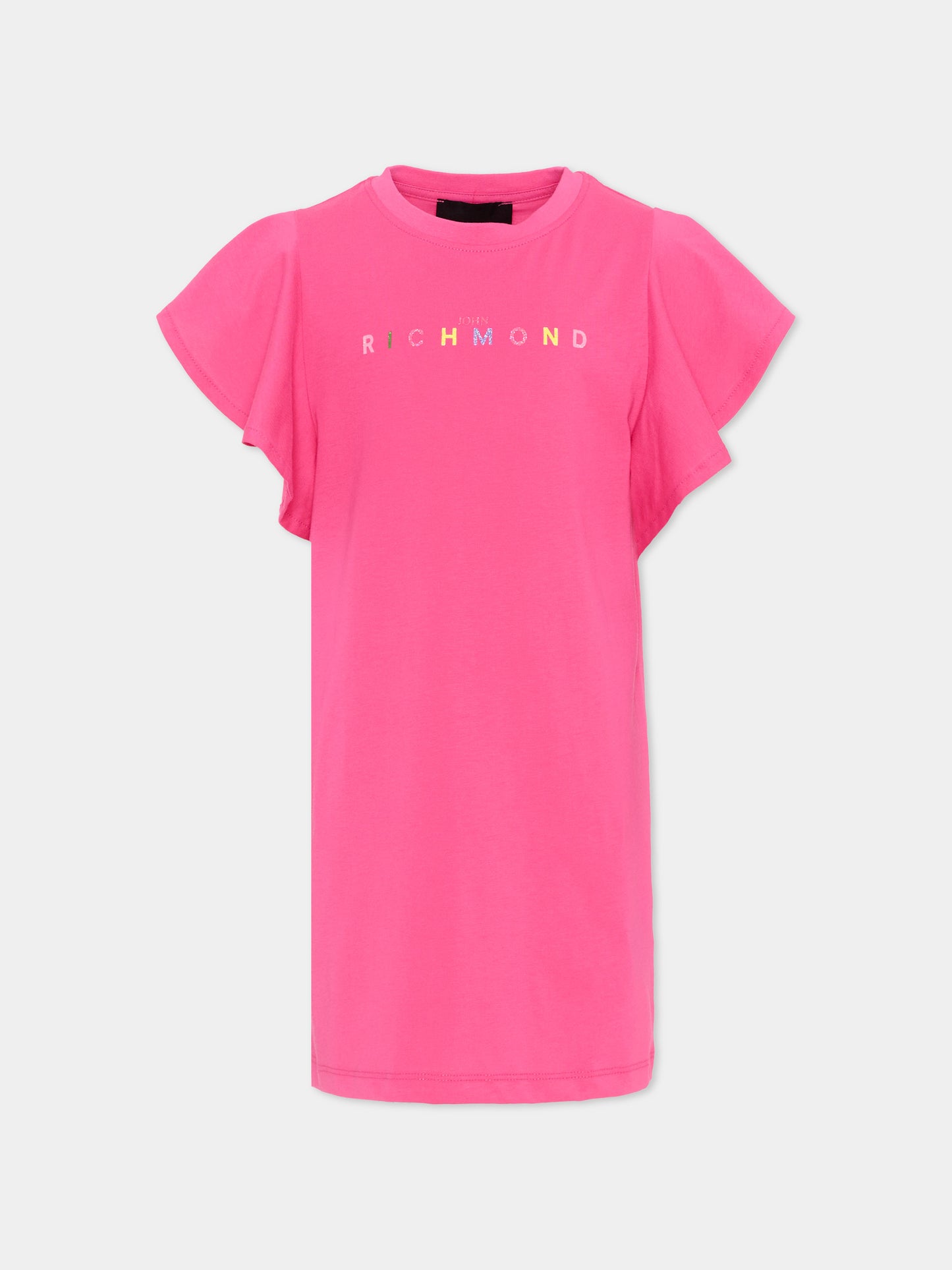Vestito fucsia per bambina con logo glitter,Richmond,RGP26023VE FUCHSIA PURPLE