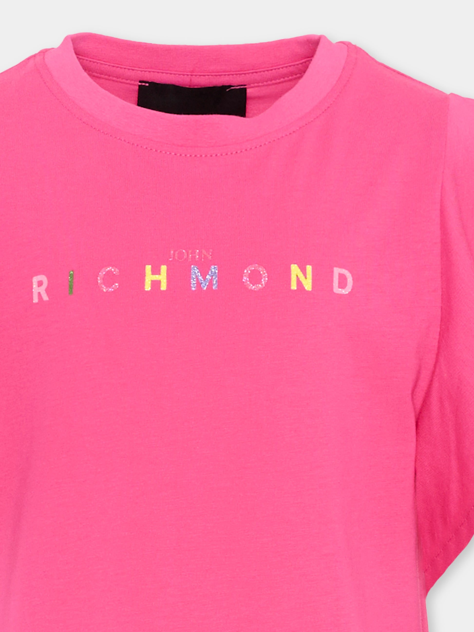Vestito fucsia per bambina con logo glitter,Richmond,RGP26023VE FUCHSIA PURPLE