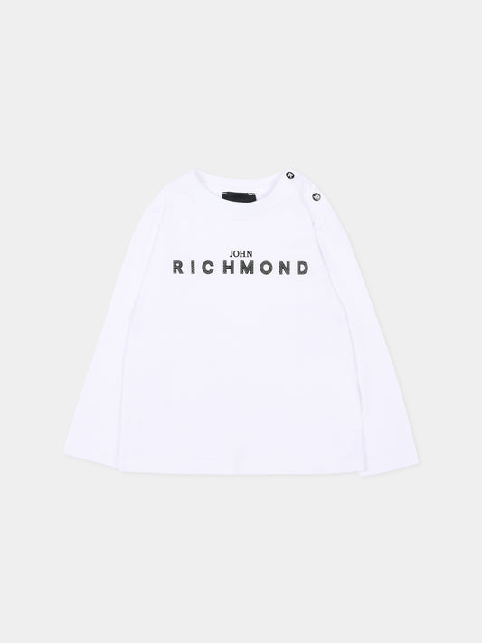 T-Shirt a manica lunga bianca per neonato con logo,Richmond,RIP26009TS WHITE