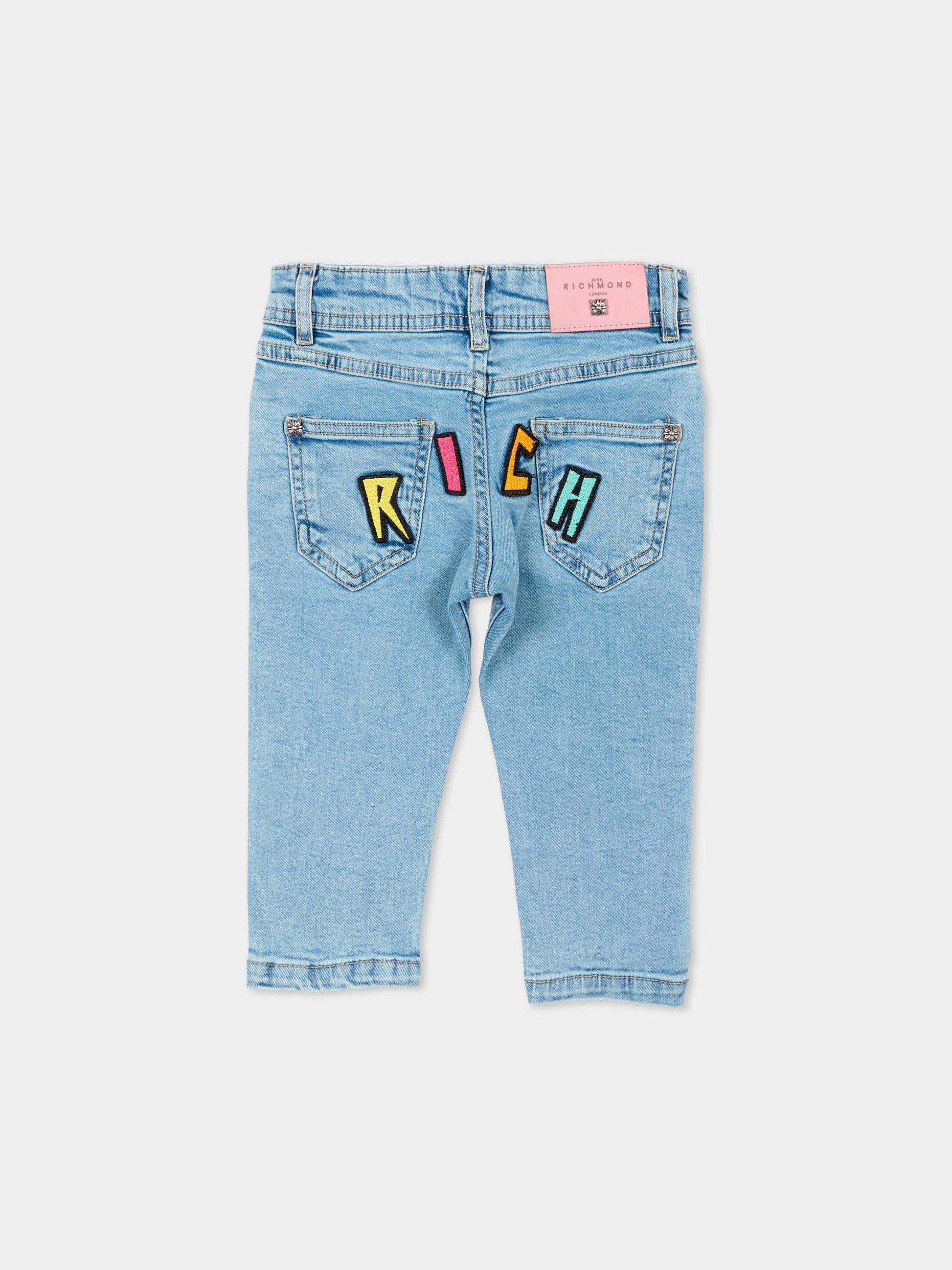 Jeans denim per neonata con patch logo,Richmond,RIP26097JE DENIM BLUE LIGHT