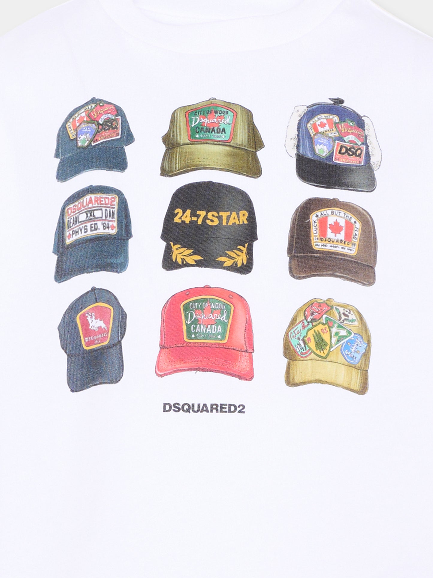 T-shirt bianca per bambino con stampa cappellini,Dsquared2,DQ3386 D0AG7 DQ100