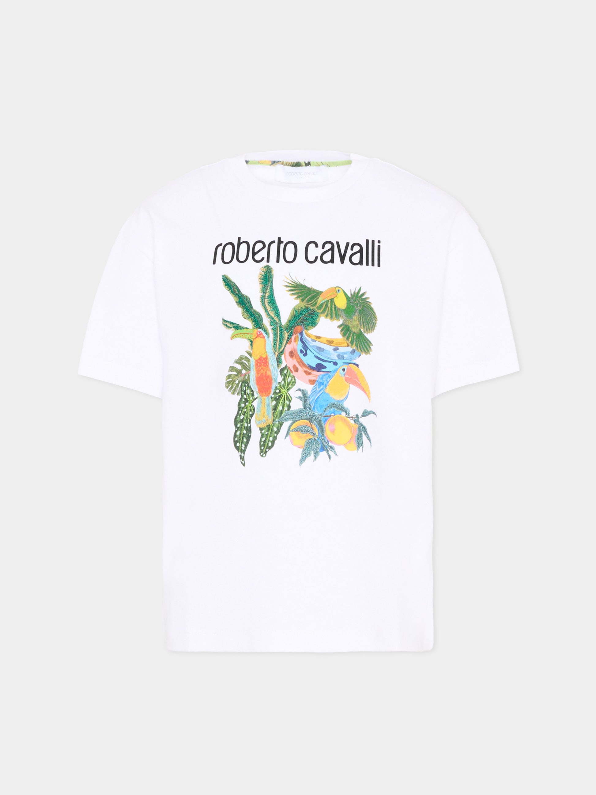 T-Shirt bianca per bambino con stampa jungle,Roberto Cavalli Kids,CBP26150TS WHITE