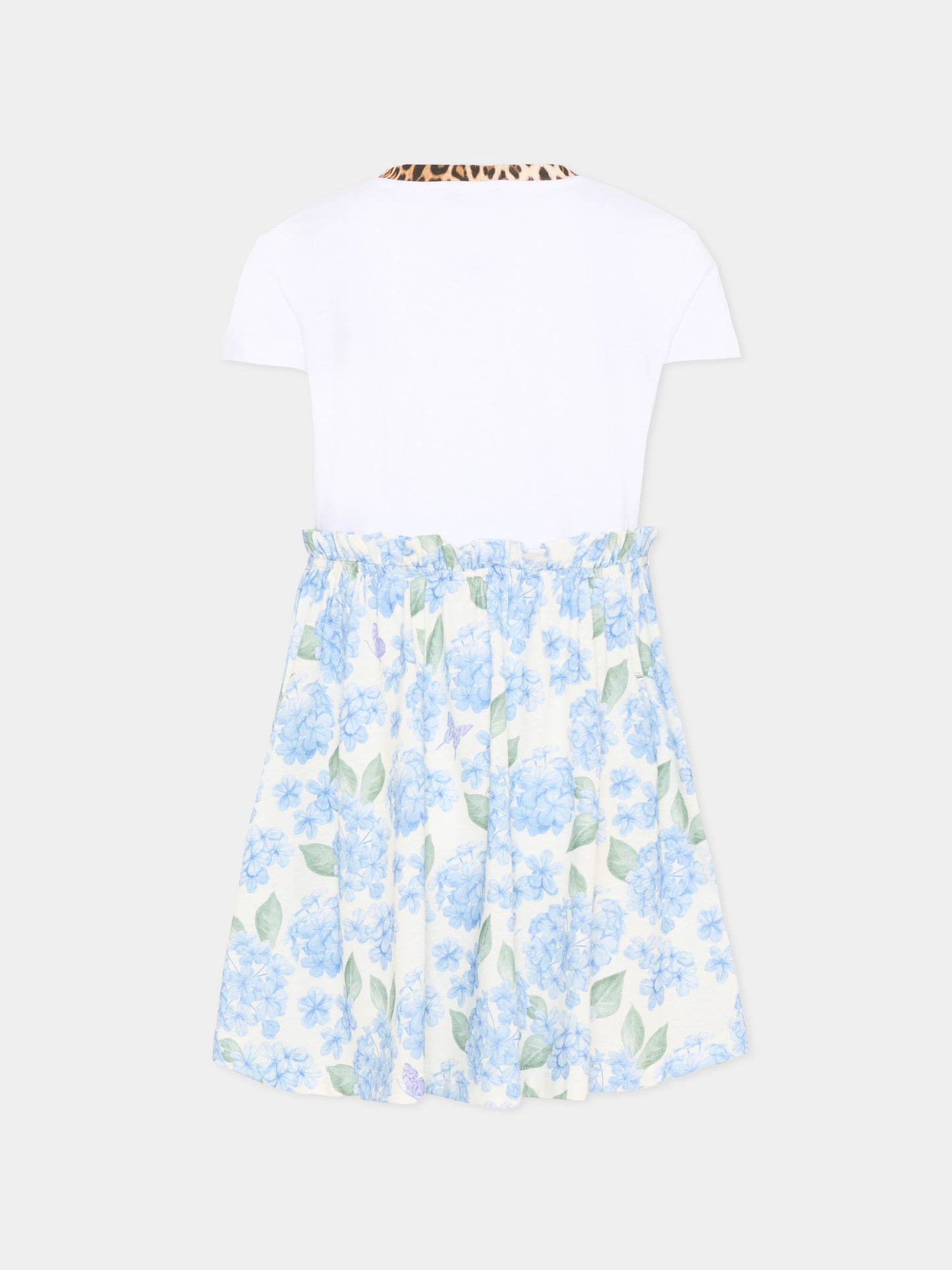 Vestito bianco per bambina con stampa floreale,Roberto Cavalli Kids,CGP26002VE WHITE