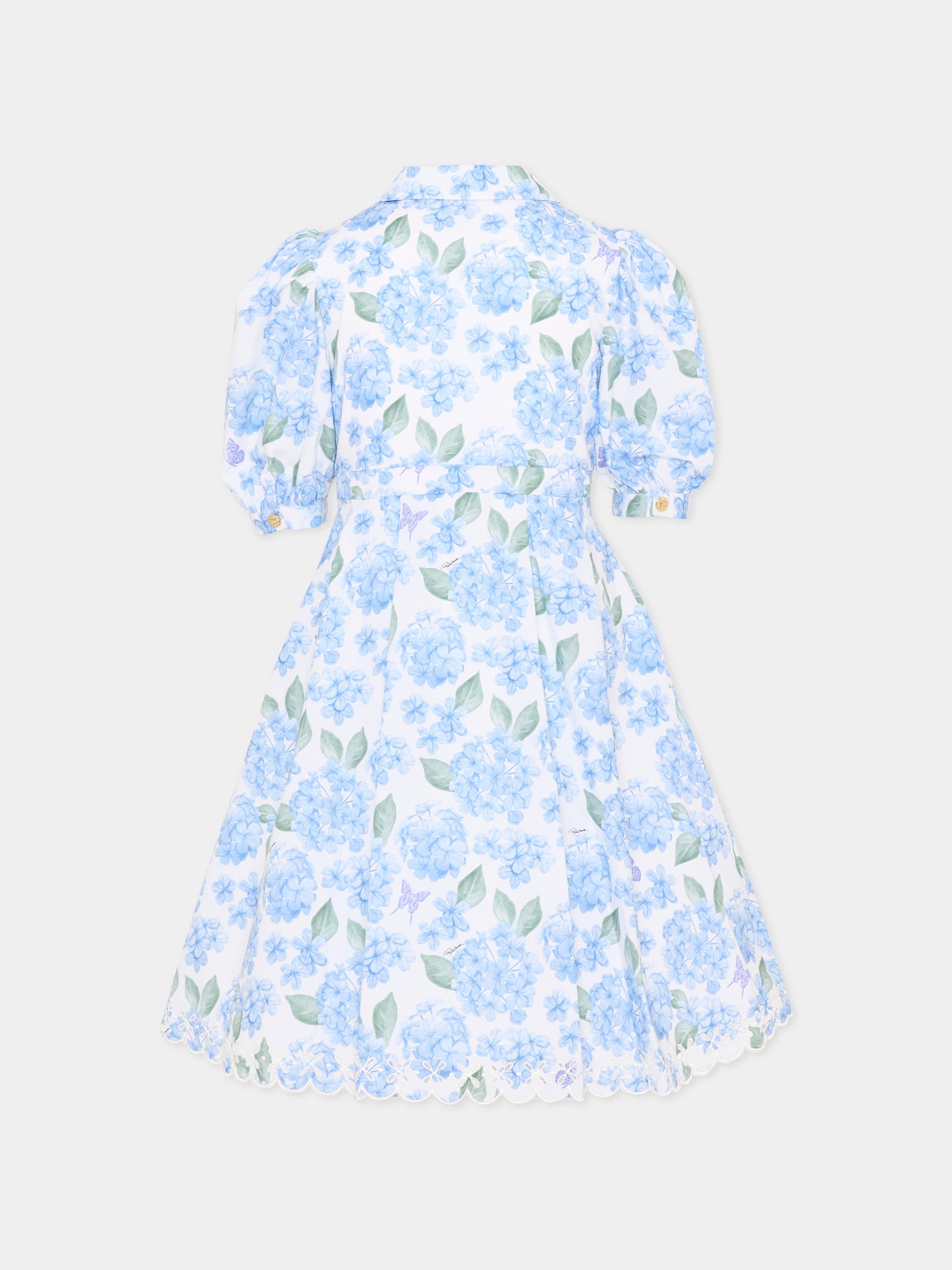 Vestito celeste per bambina floreale,Roberto Cavalli Kids,CGP26003VE PLUMBAGO