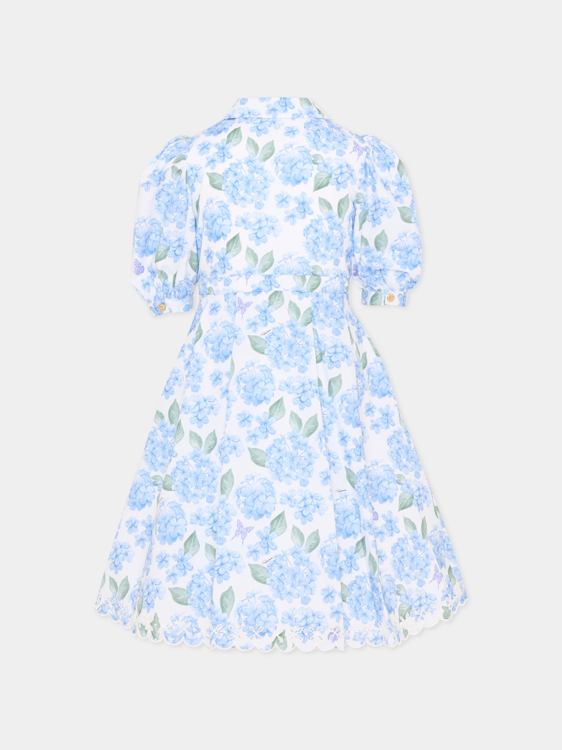 Vestito celeste per bambina floreale,Roberto Cavalli Kids,CGP26003VE PLUMBAGO