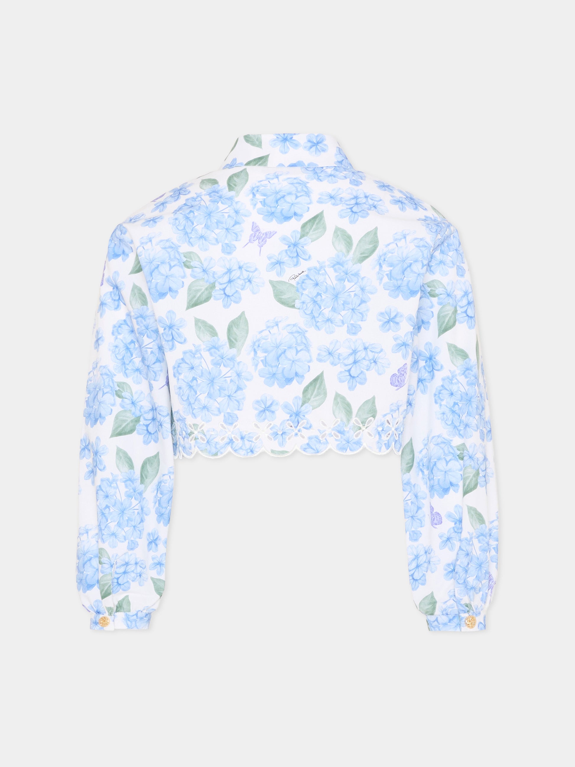 Camicia celeste per bambina con stampa floreale,Roberto Cavalli Kids,CGP26004CA PLUMBAGO