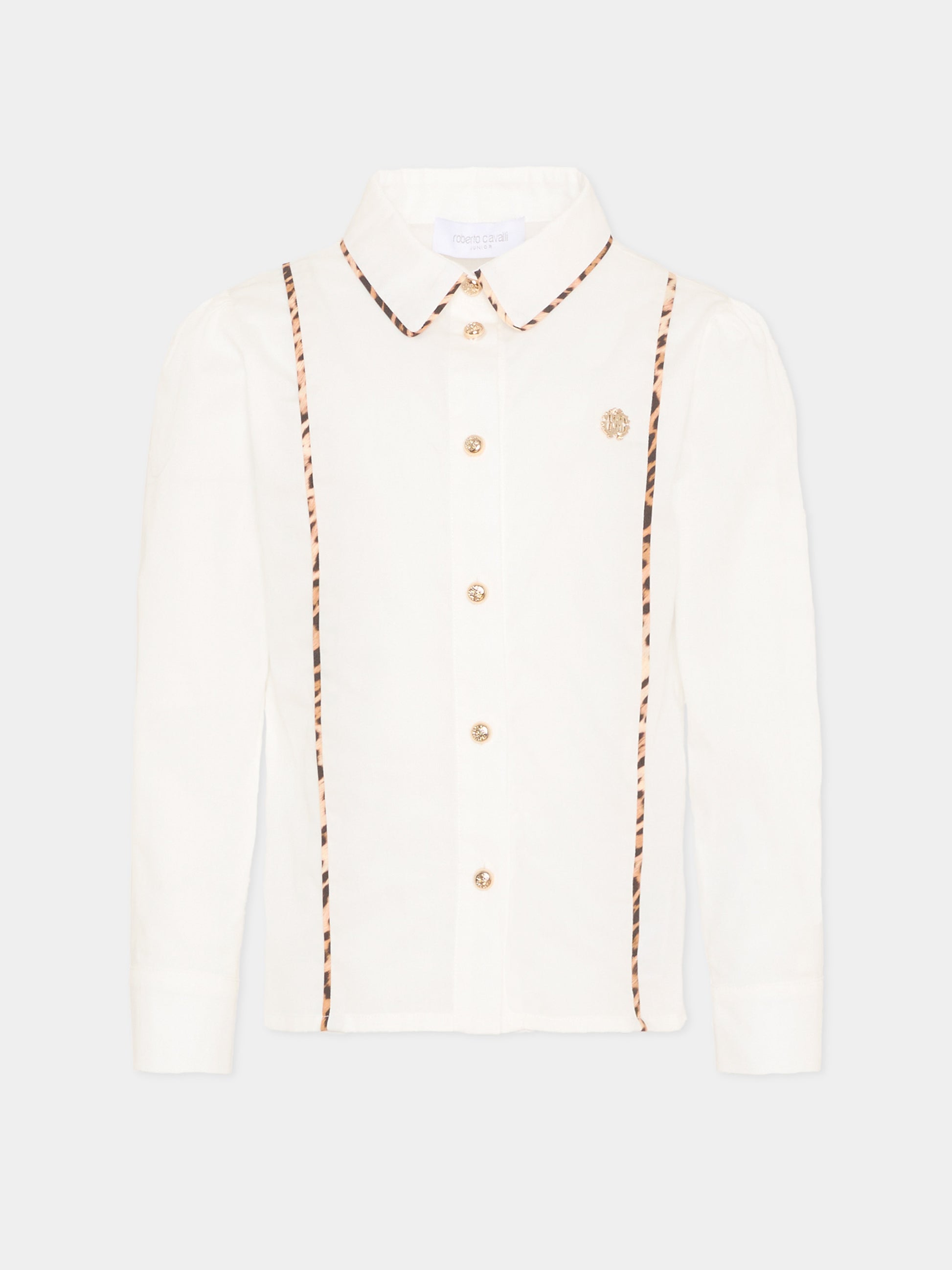 Camicia bianca per bambina con profili animalier,Roberto Cavalli Kids,CGP26023CA WHITE OPTICAL