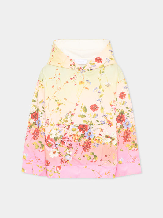Felpa multicolor per bambina con Miami Flowers,Roberto Cavalli Kids,CGP26116FE MIAMI FLOWERS