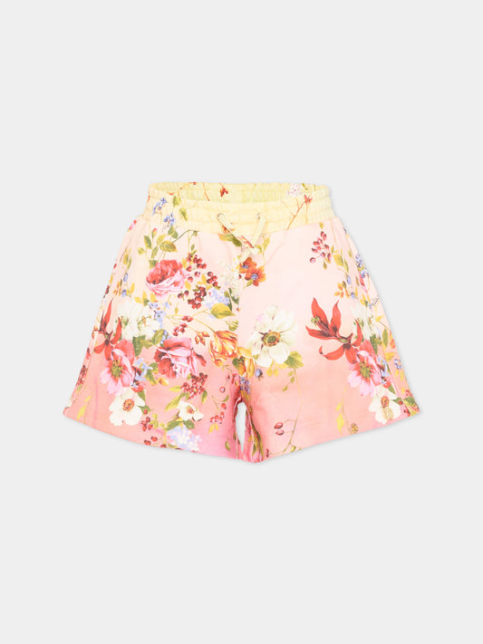 Shorts sportivi multicolor per bambina con Miami Flowers,Roberto Cavalli Kids,CGP26119SH MIAMI FLOWERS