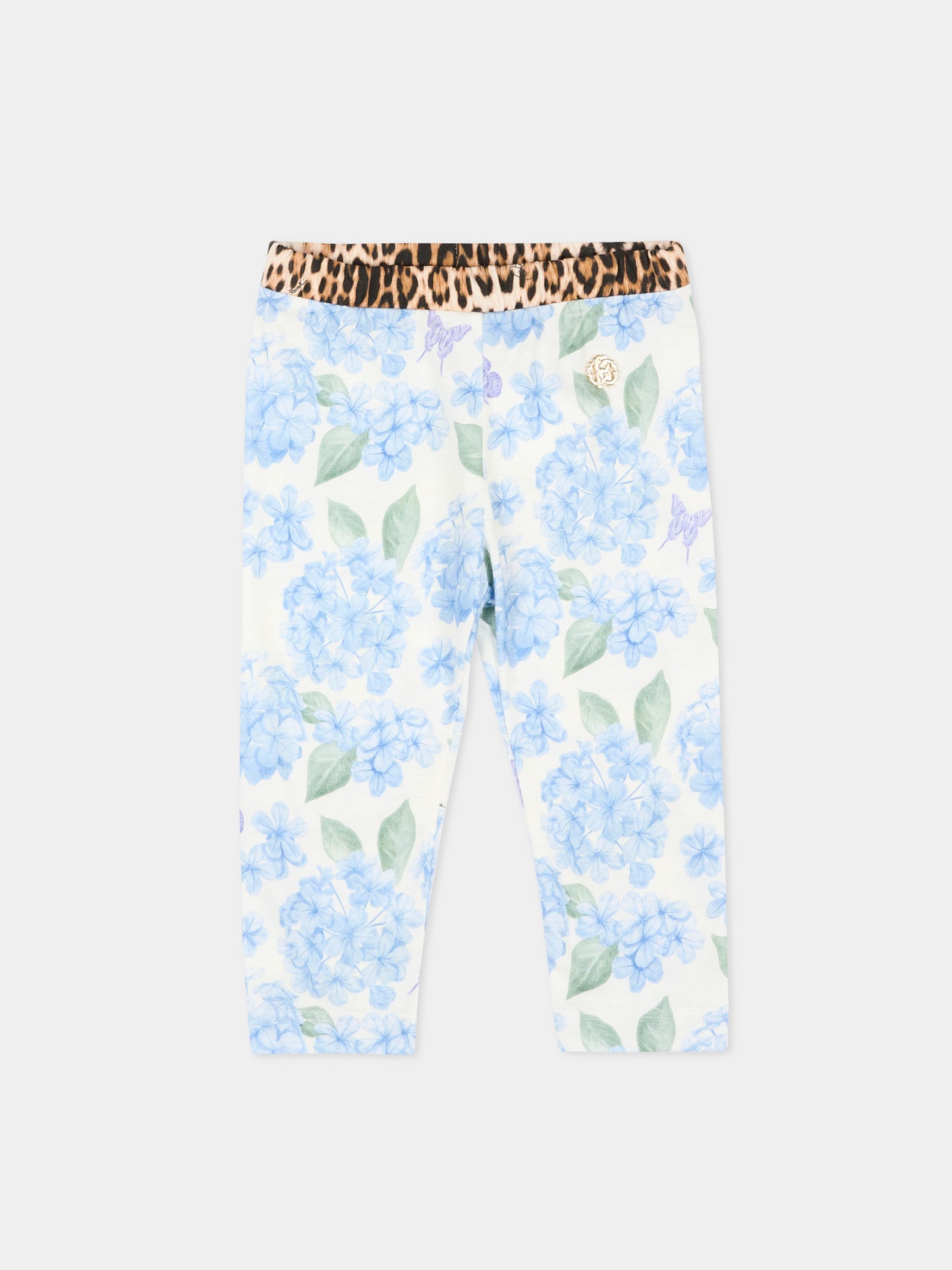 Leggings celeste per neonata con stampa floreale,Roberto Cavalli Kids,CIP26016LE PLUMBAGO