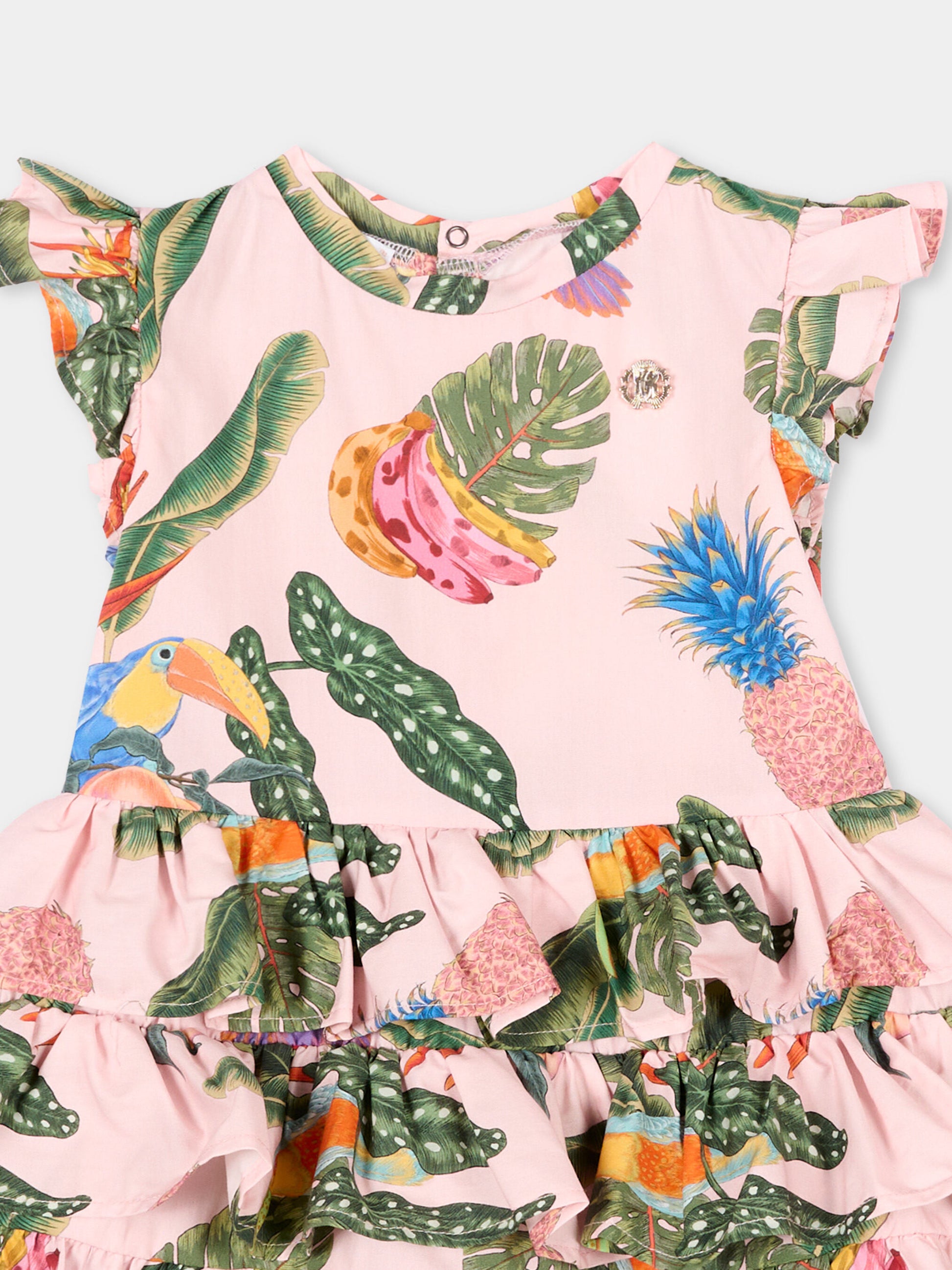 Abito rosa per neonata con stampa tropicale,Roberto Cavalli Kids,CIP26038VE TROPICANA BABY ROSE