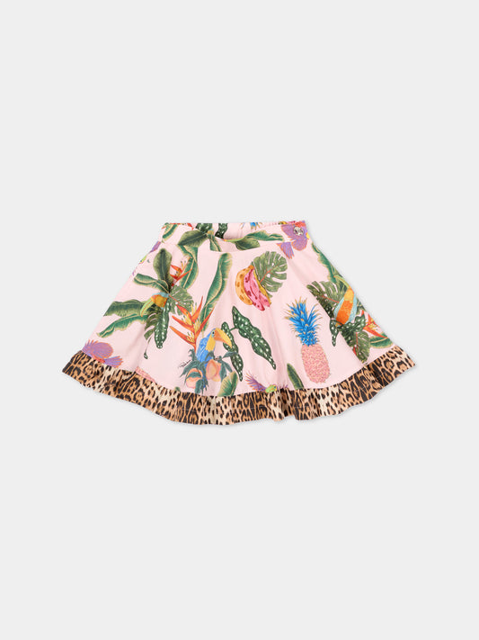 Gonna rosa per neonata con stampa tropicale,Roberto Cavalli Kids,CIP26040GO TROPICANA BABY ROSE