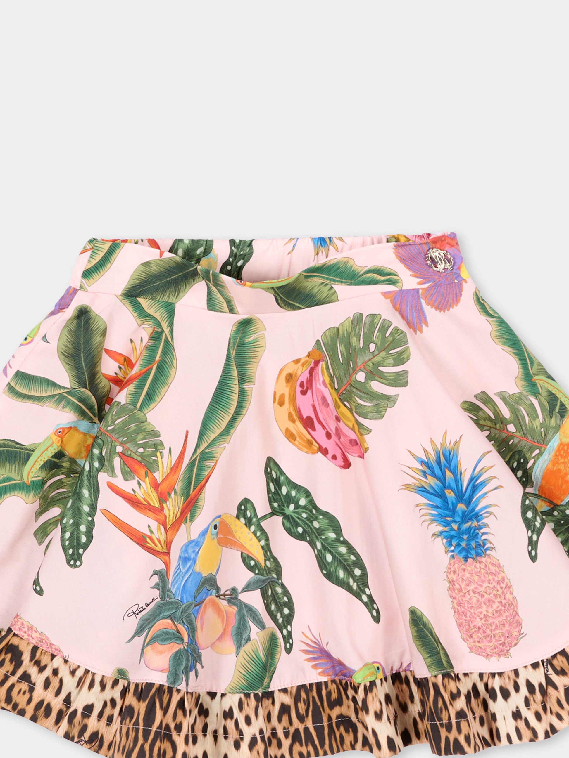 Gonna rosa per neonata con stampa tropicale,Roberto Cavalli Kids,CIP26040GO TROPICANA BABY ROSE