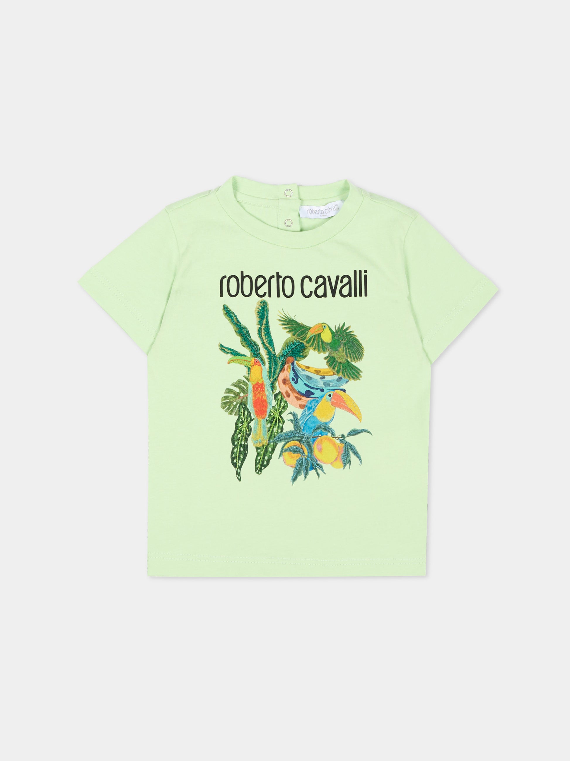 T-Shirt verde per neonato con stampa tropicale,Roberto Cavalli Kids,CIP26083TS GREEN LETTUCE